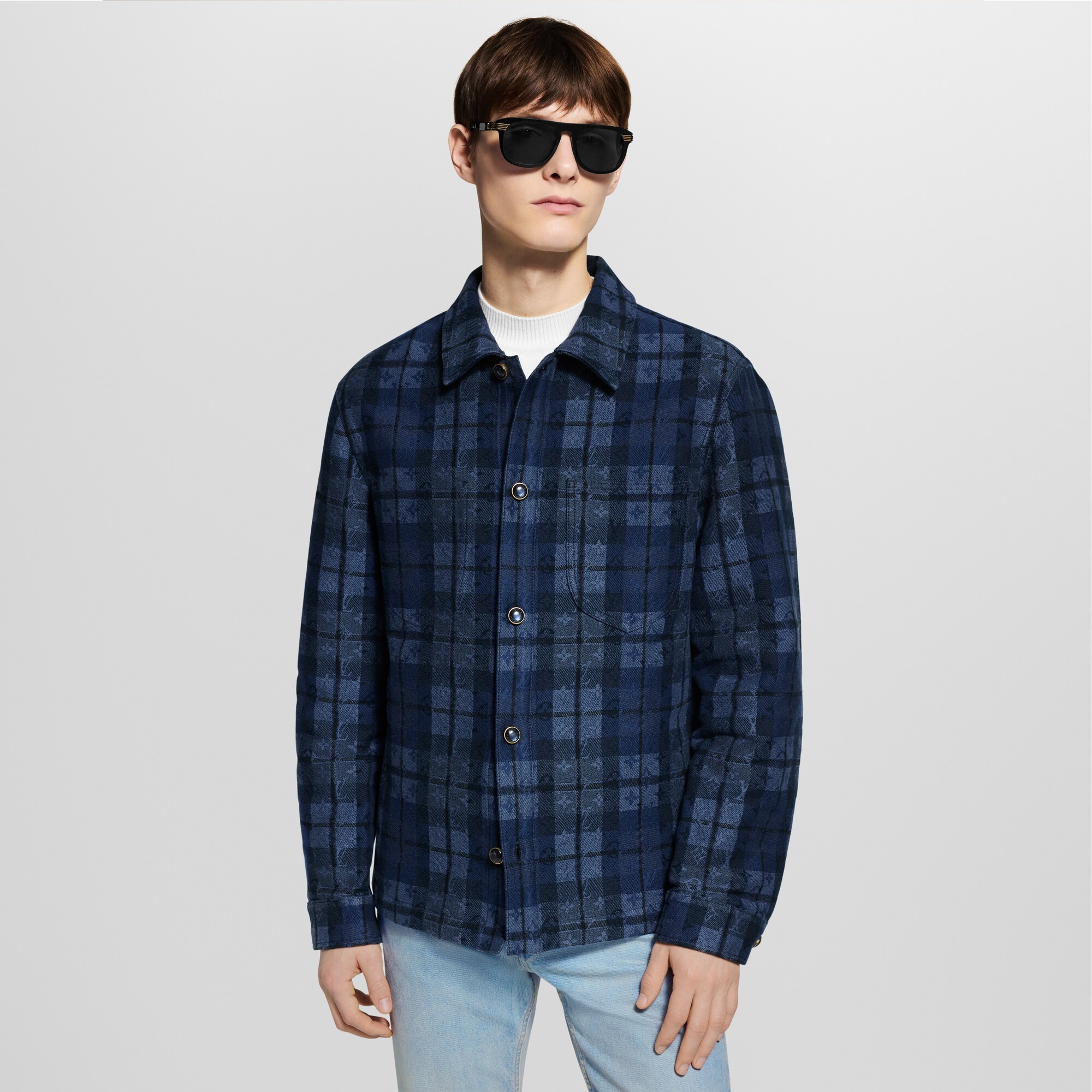 Giacca a camicia in denim con motivo Monogram Tartan  Uomo Abbigliamento Tutti i Capi di Abbigliamento | LOUIS VUITTON (Zoom prodotto)
