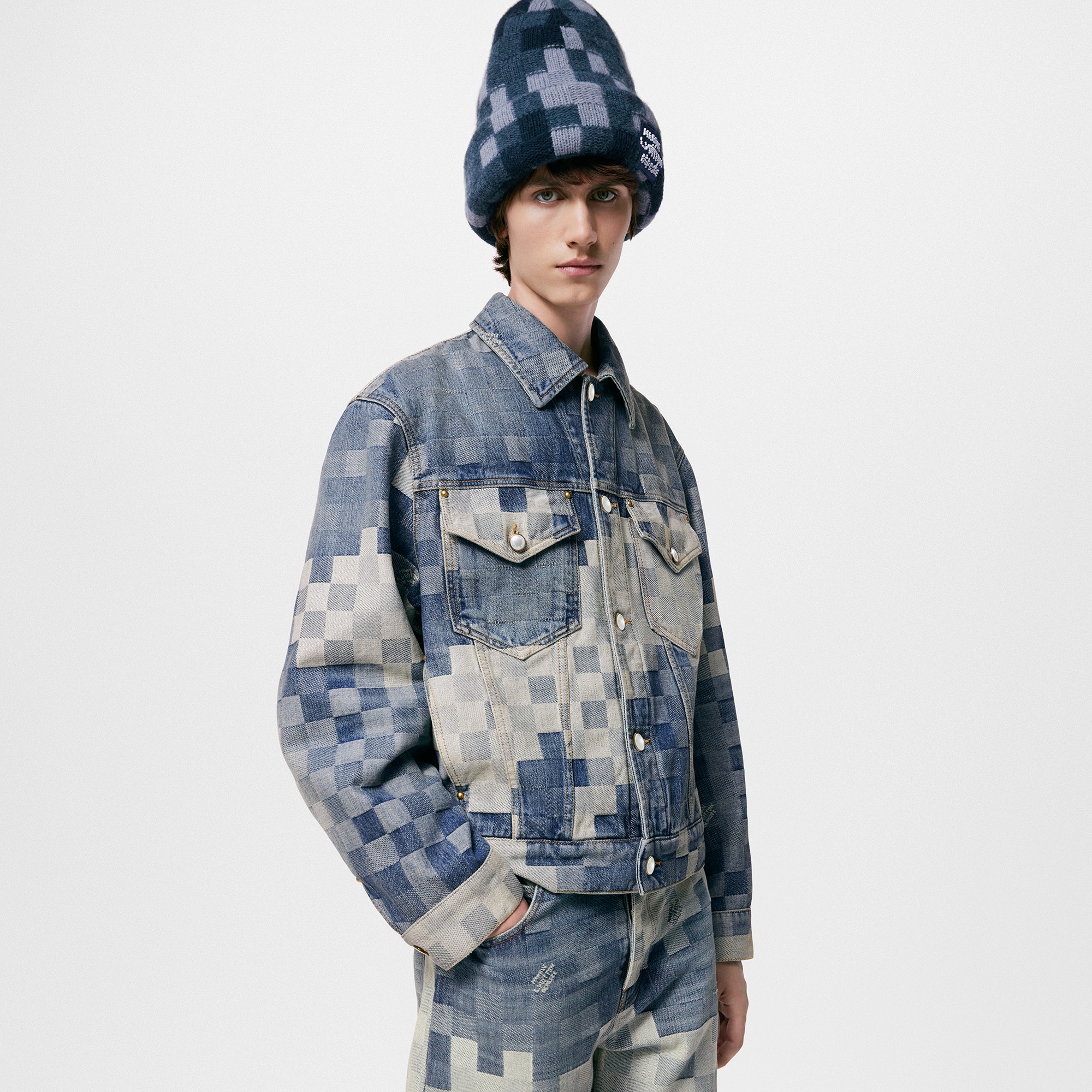 Giacca classica in denim con motivo Damier  Uomo Abbigliamento Capispalla e Cappotti | LOUIS VUITTON (Zoom prodotto)