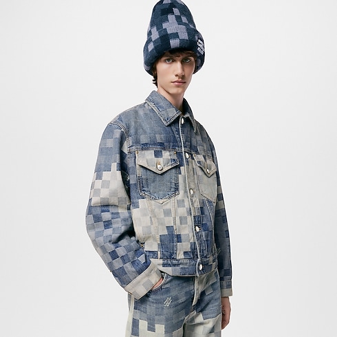 Giacca classica in denim con motivo Damier Uomo Abbigliamento Capispalla e Cappotti | LOUIS VUITTON (Zoom prodotto)