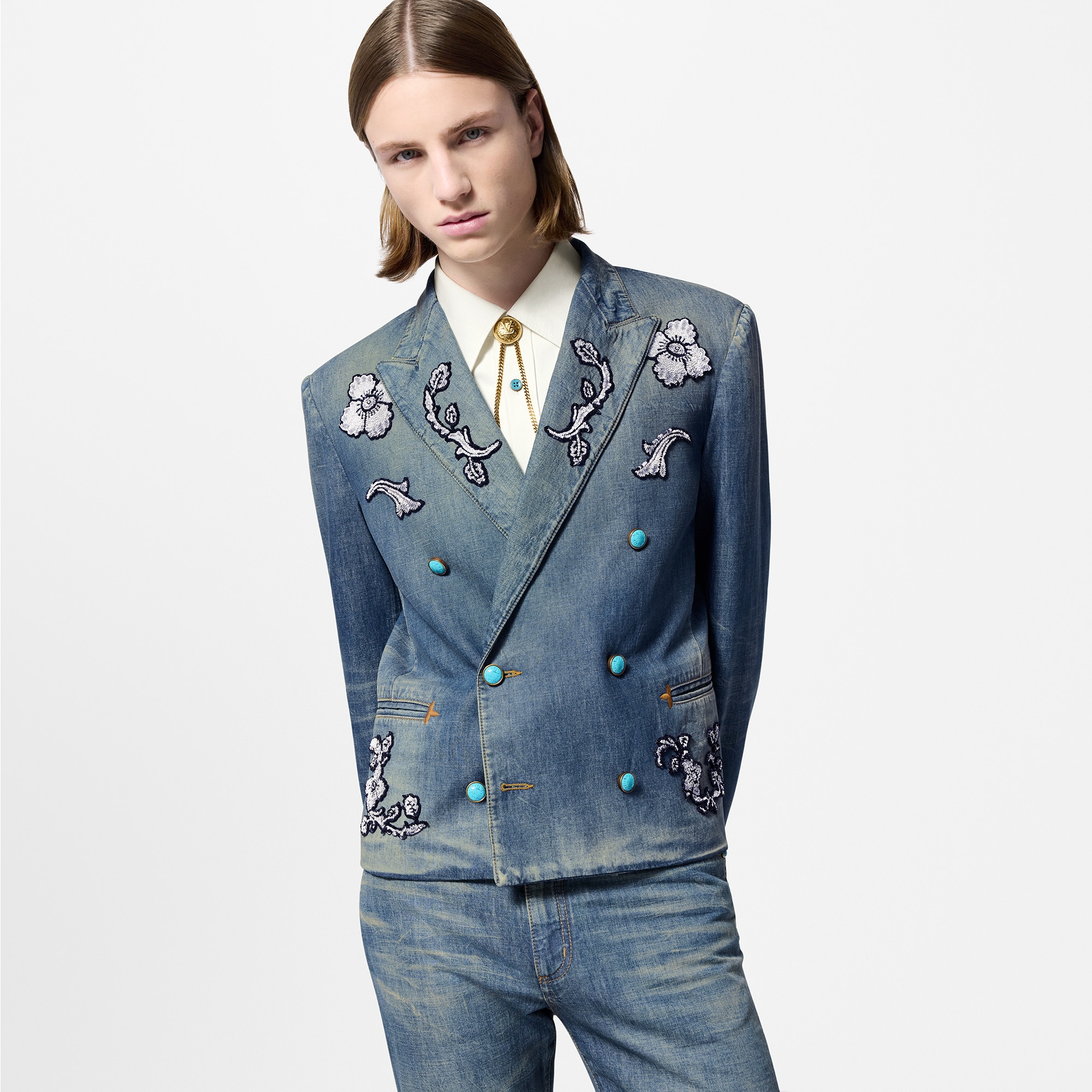 Giacca doppiopetto in chambray di cotone ricamato  Uomo Abbigliamento Blazer e Giacche | LOUIS VUITTON (Zoom prodotto)