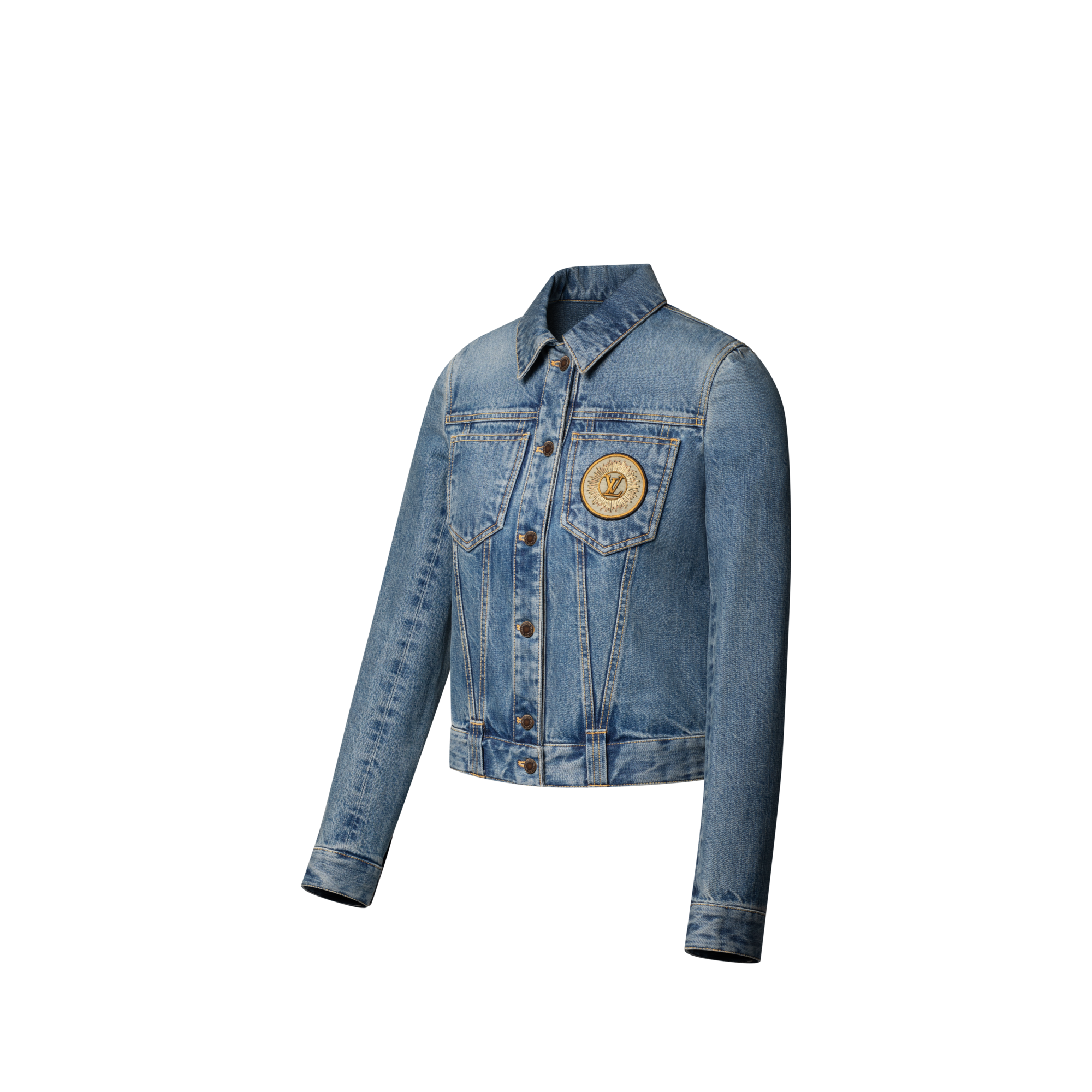 Giacca in denim con applicazione di iniziali LV  Donna Abbigliamento Cappotti e Giacche | LOUIS VUITTON (Zoom prodotto)
