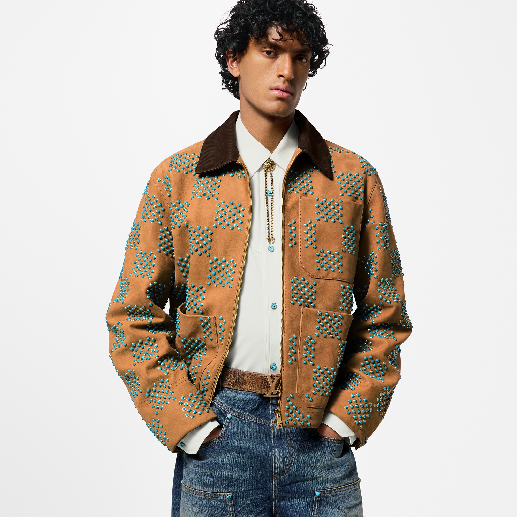 Giacca in stile workwear in pelle nubuck con decori  Uomo Abbigliamento Capispalla e Cappotti | LOUIS VUITTON (Zoom prodotto)