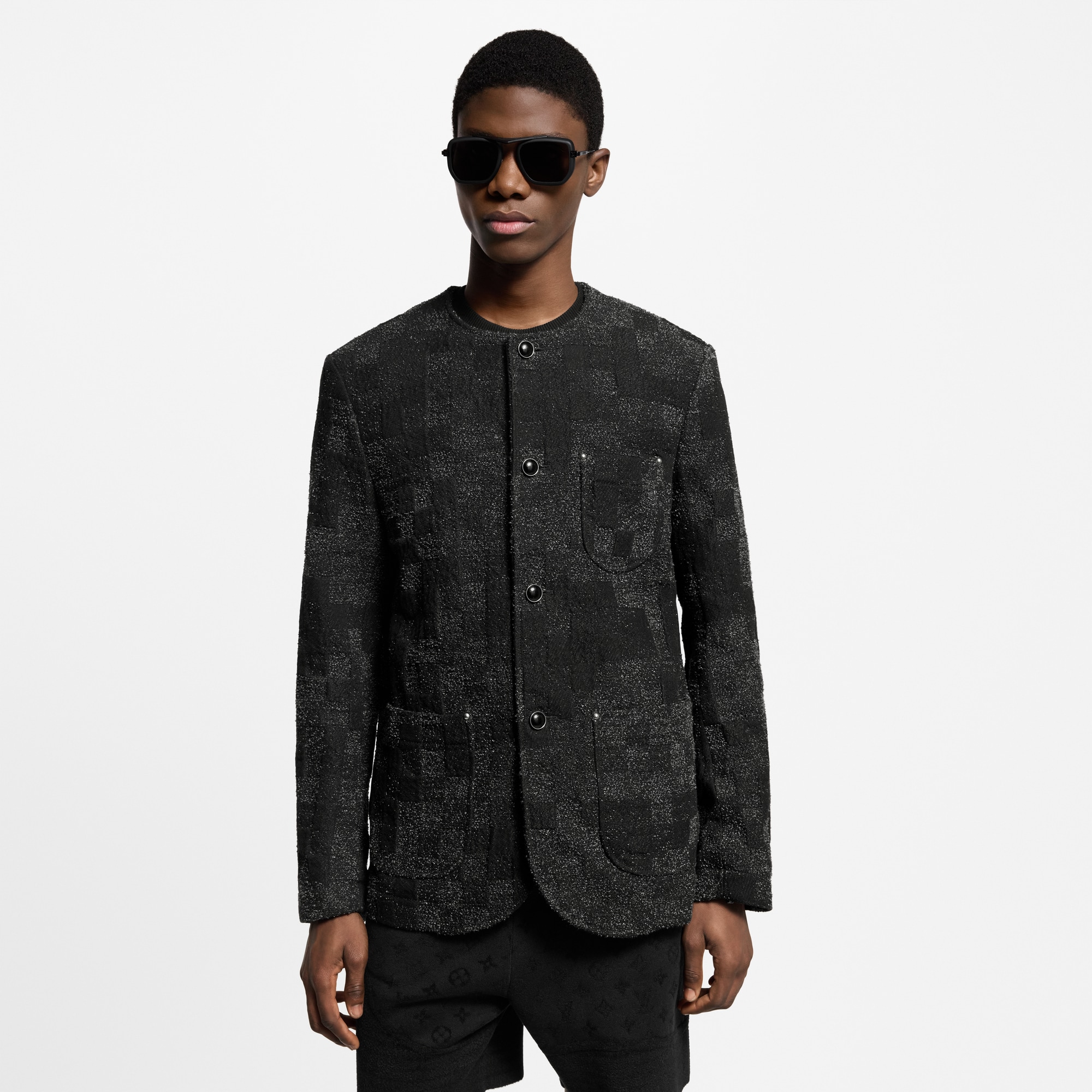 Giacca senza colletto in denim effetto bouclé  Uomo Abbigliamento Blazer e Giacche | LOUIS VUITTON (Zoom prodotto)