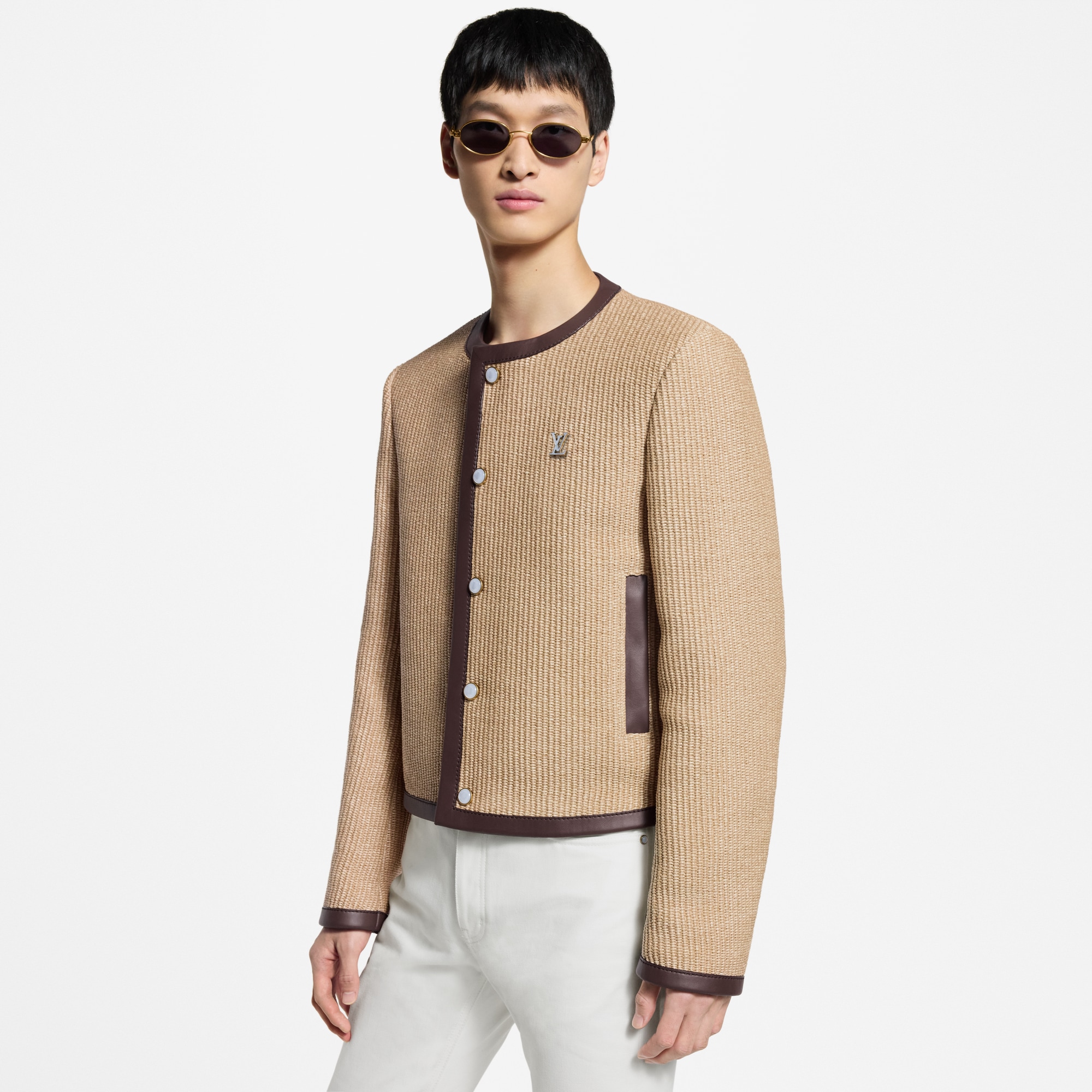 Giacca senza colletto in tessuto effetto raffia con decori  Uomo Abbigliamento Blazer e Giacche | LOUIS VUITTON (Zoom prodotto)