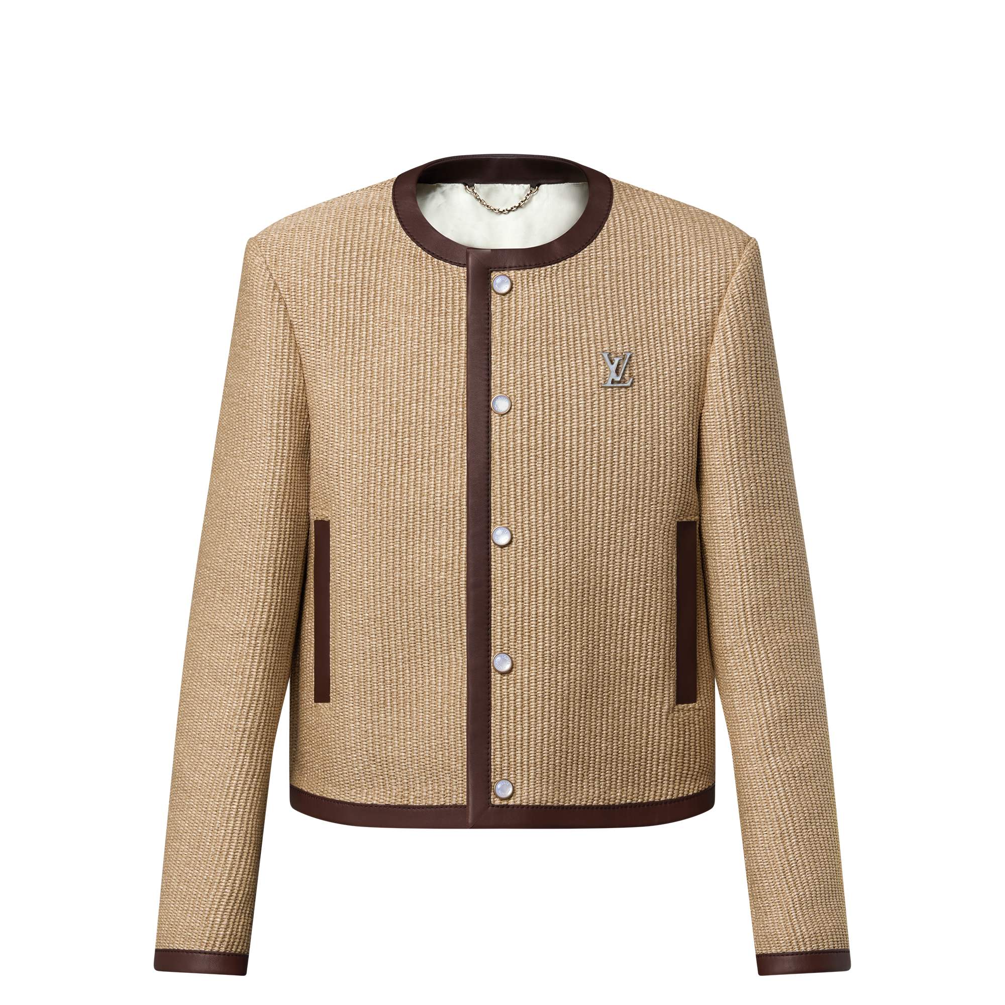 Giacca senza colletto in tessuto effetto raffia con decori  Uomo Abbigliamento Blazer e Giacche | LOUIS VUITTON (Zoom prodotto)