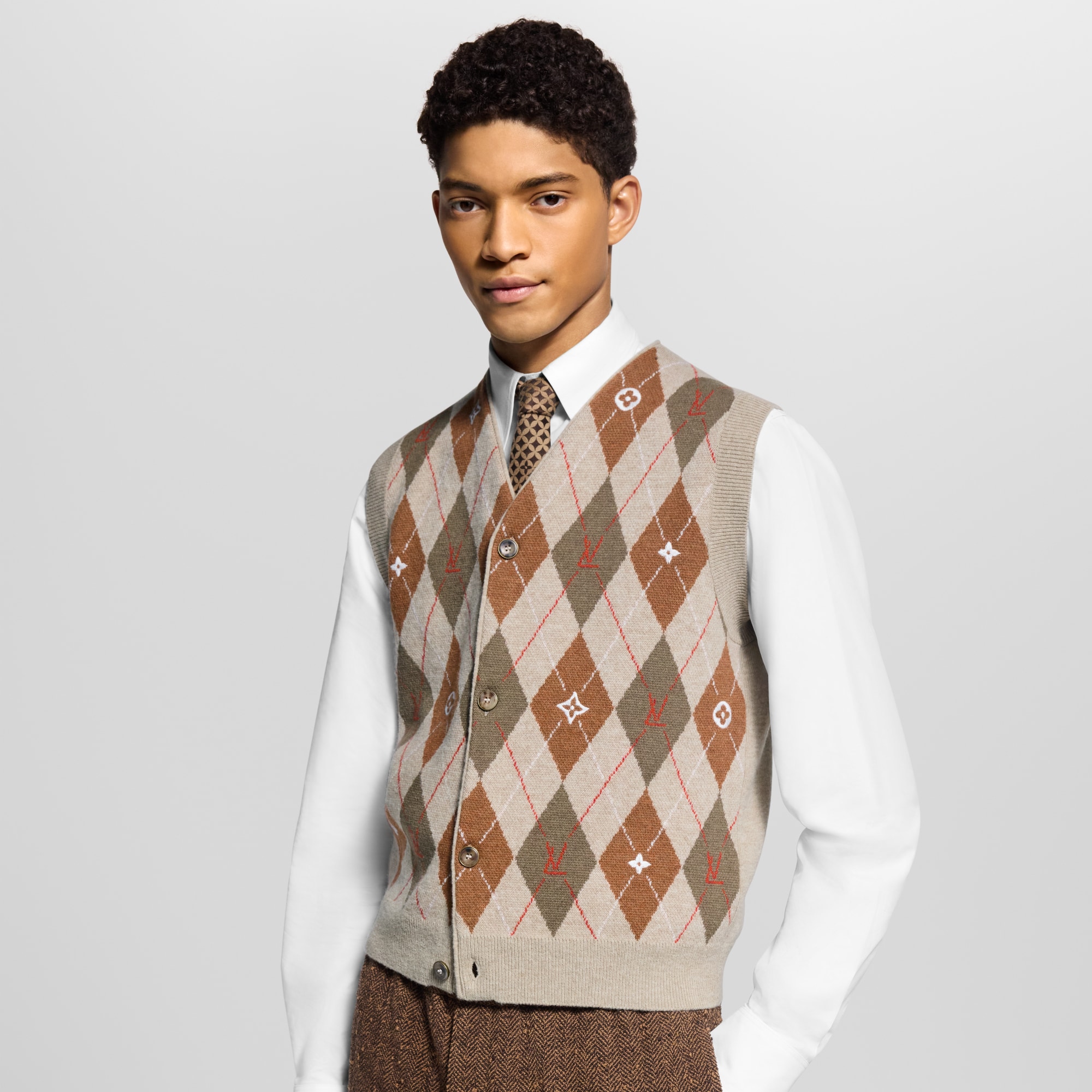 Gilet a cardigan con motivo Argyle a intarsio  Uomo Abbigliamento Tutti i Capi di Abbigliamento | LOUIS VUITTON (Zoom prodotto)