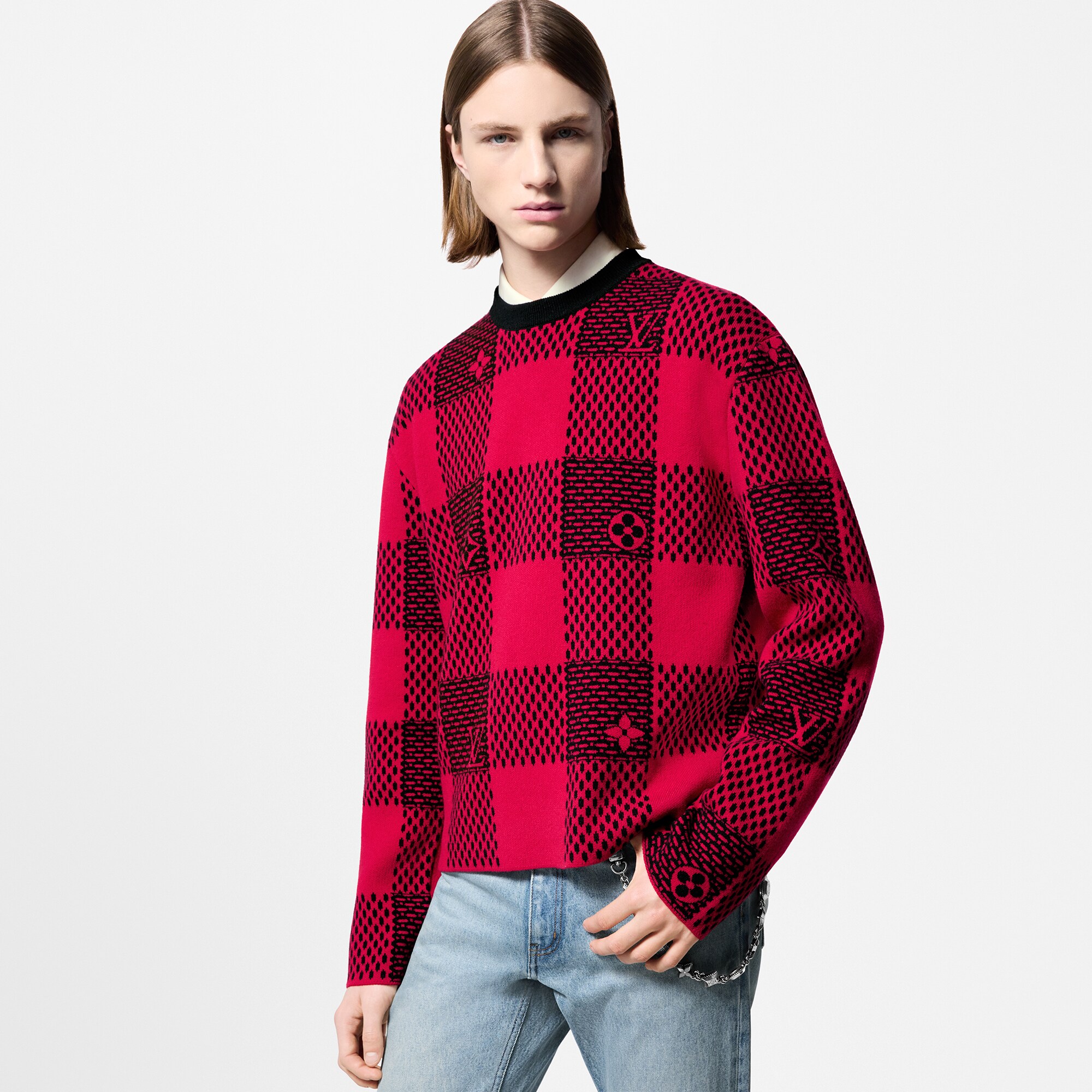 Girocollo in lana con motivo Damier  Uomo Abbigliamento Maglieria e Felpe | LOUIS VUITTON (Zoom prodotto)