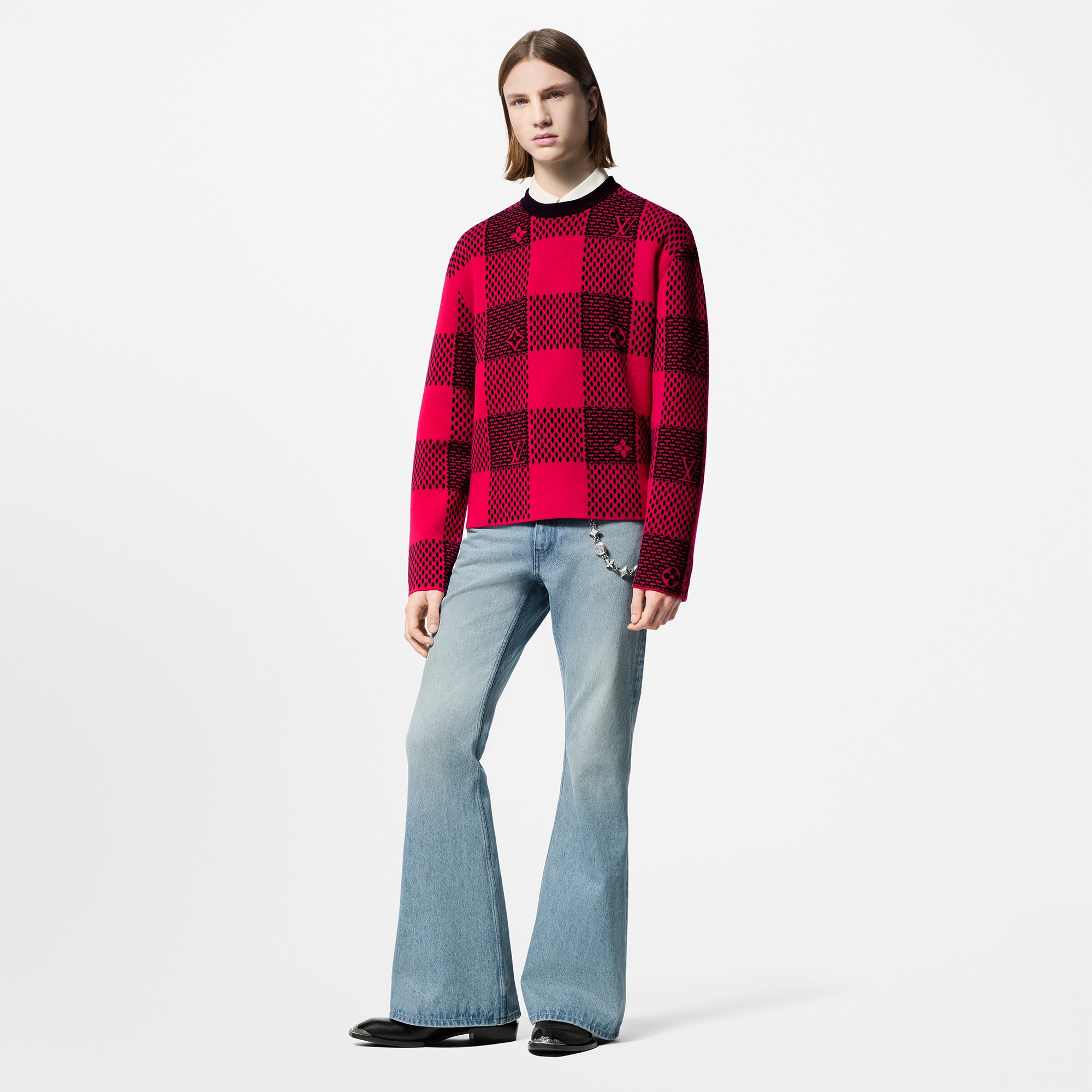 Girocollo in lana con motivo Damier  Uomo Abbigliamento Maglieria e Felpe | LOUIS VUITTON (Zoom prodotto)
