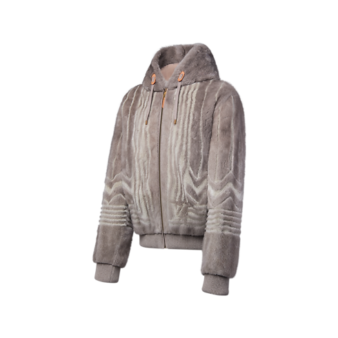 Giubbotto in visone con cappuccio e zip side view