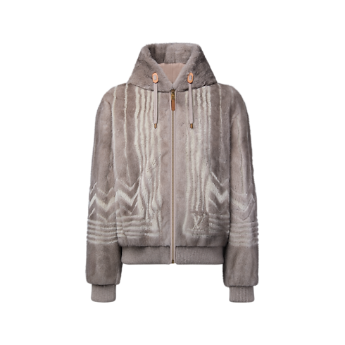 Giubbotto in visone con cappuccio e zip front view