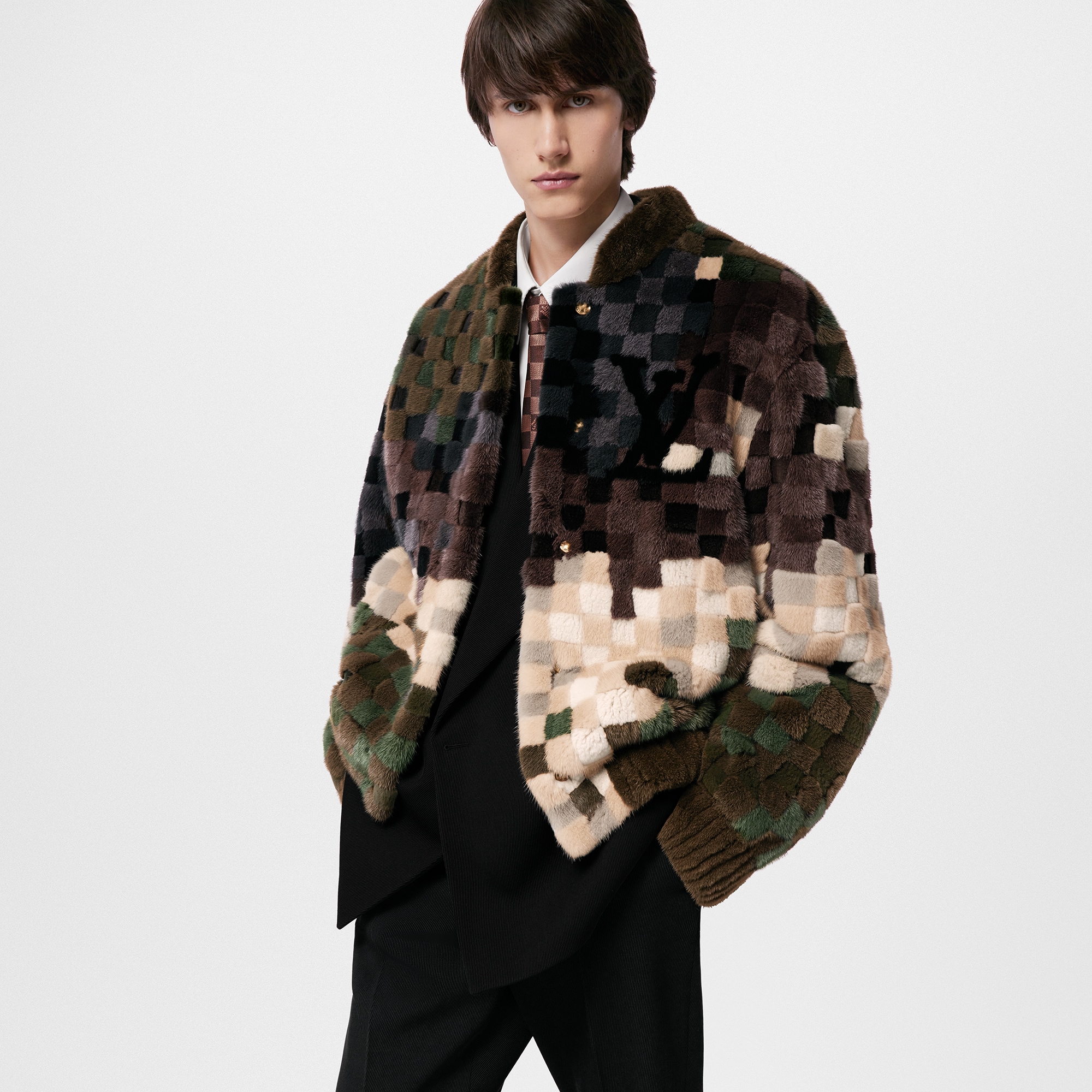 Giubbotto in visone con motivo Damier a intarsio  Uomo Abbigliamento Capispalla e Cappotti | LOUIS VUITTON (Zoom prodotto)