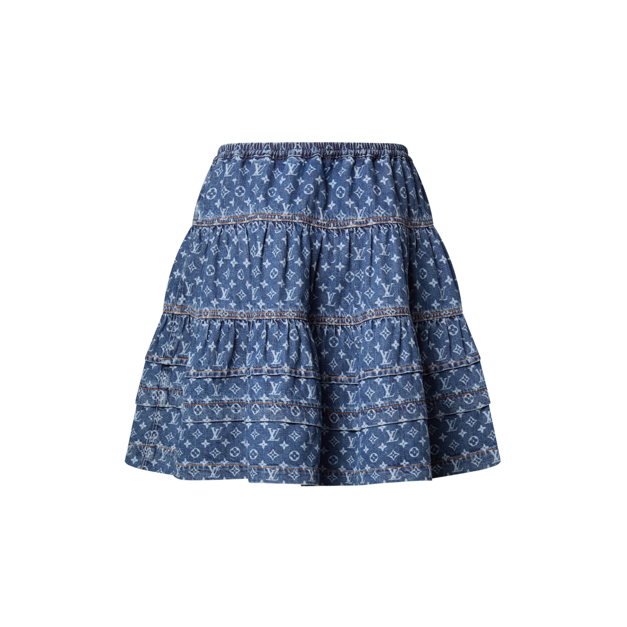 Gonna a strati in denim con motivo Monogram  Donna Abbigliamento Gonne e Shorts | LOUIS VUITTON (Zoom prodotto)