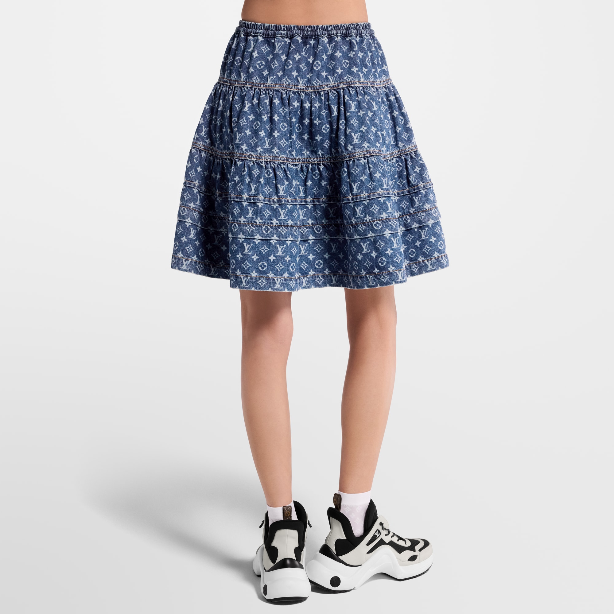 Gonna a strati in denim con motivo Monogram  Donna Abbigliamento Gonne e Shorts | LOUIS VUITTON (Zoom prodotto)