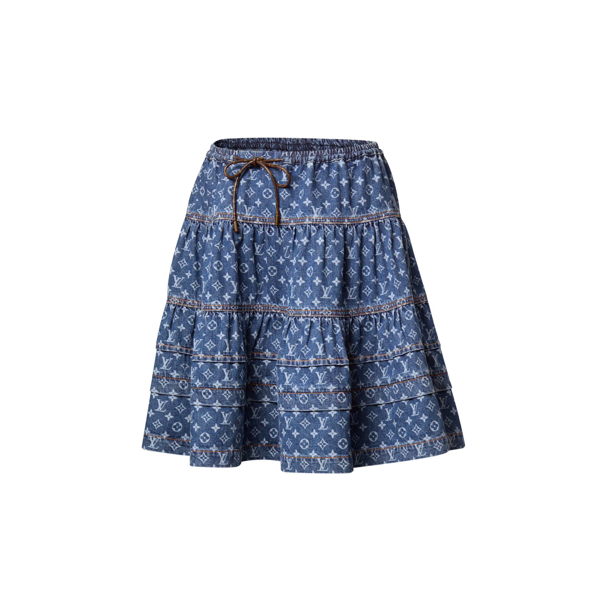 Gonna a strati in denim con motivo Monogram  Donna Abbigliamento Gonne e Shorts | LOUIS VUITTON (Zoom prodotto)