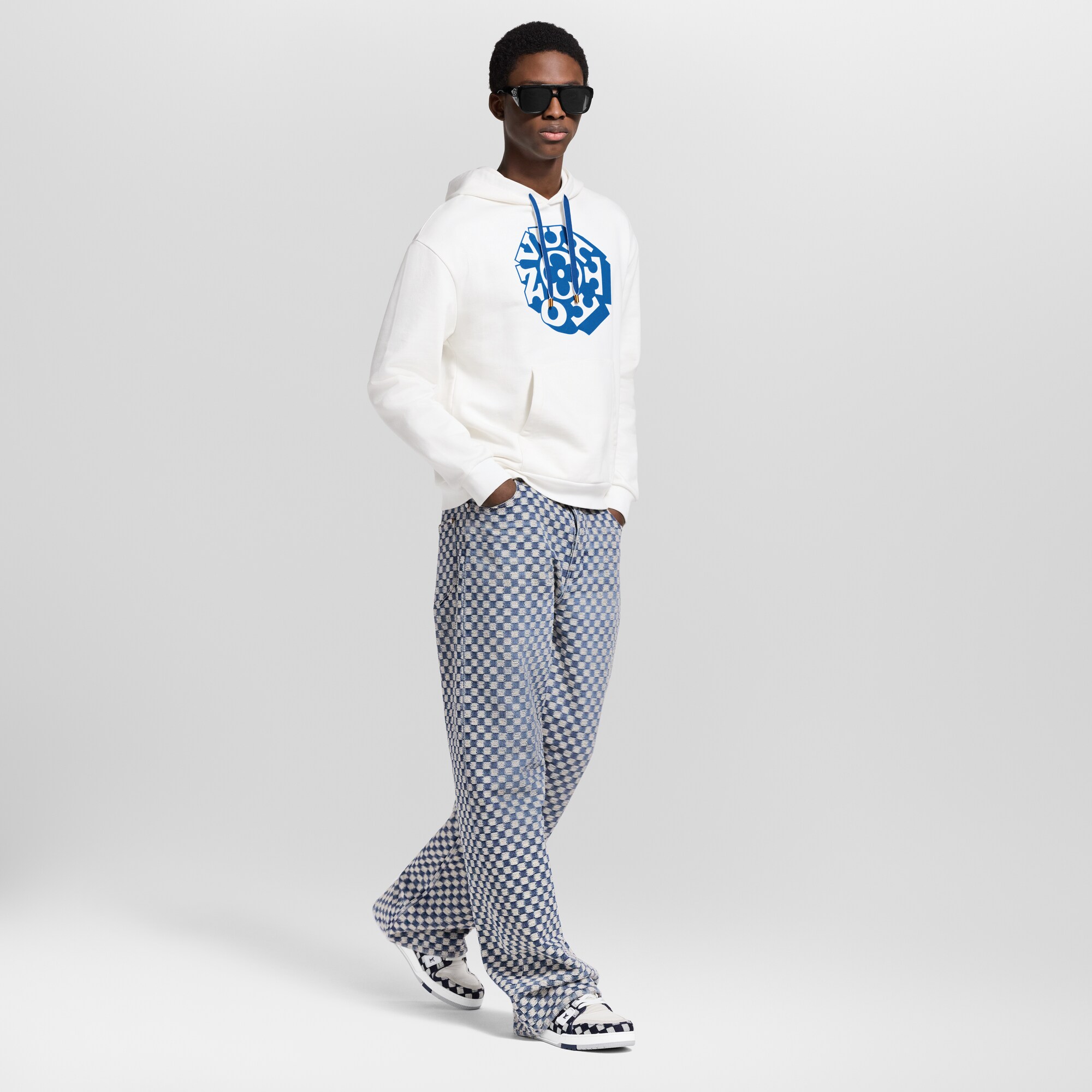 Jeans a gamba ampia con motivo Damier  Uomo Abbigliamento Collezione Denim | LOUIS VUITTON (Zoom prodotto)
