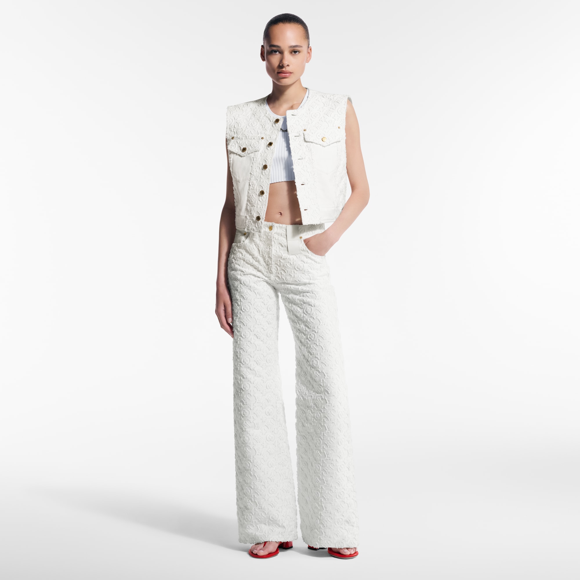 Jeans con motivo Monogram in fil coupé  Donna Abbigliamento Pantaloni | LOUIS VUITTON (Zoom prodotto)