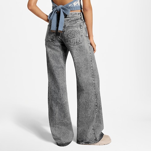Jeans svasati stone-washed cropped worn view