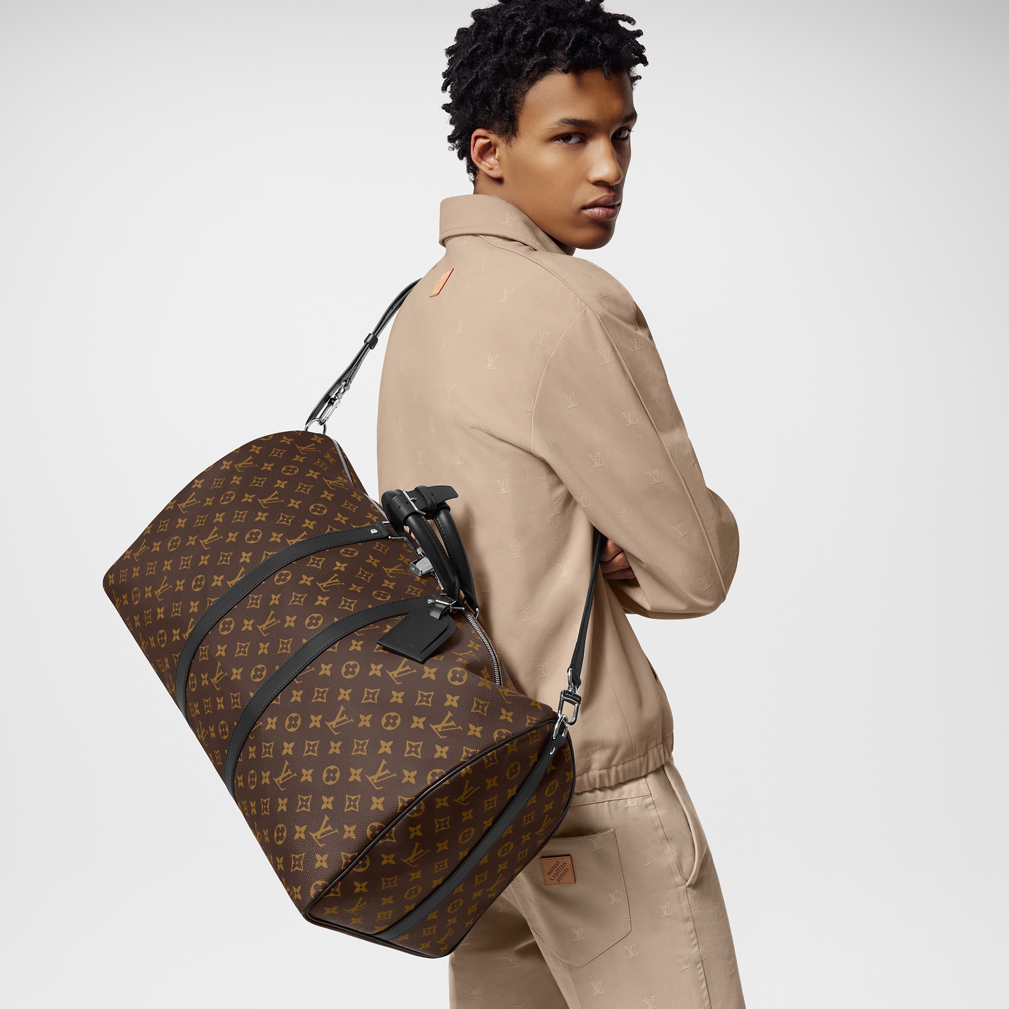 Keepall Bandoulière 55 Tela Monogram Macassar Borse e Piccola Pelletteria Borse Personalizzate } | LOUIS VUITTON (Zoom prodotto)