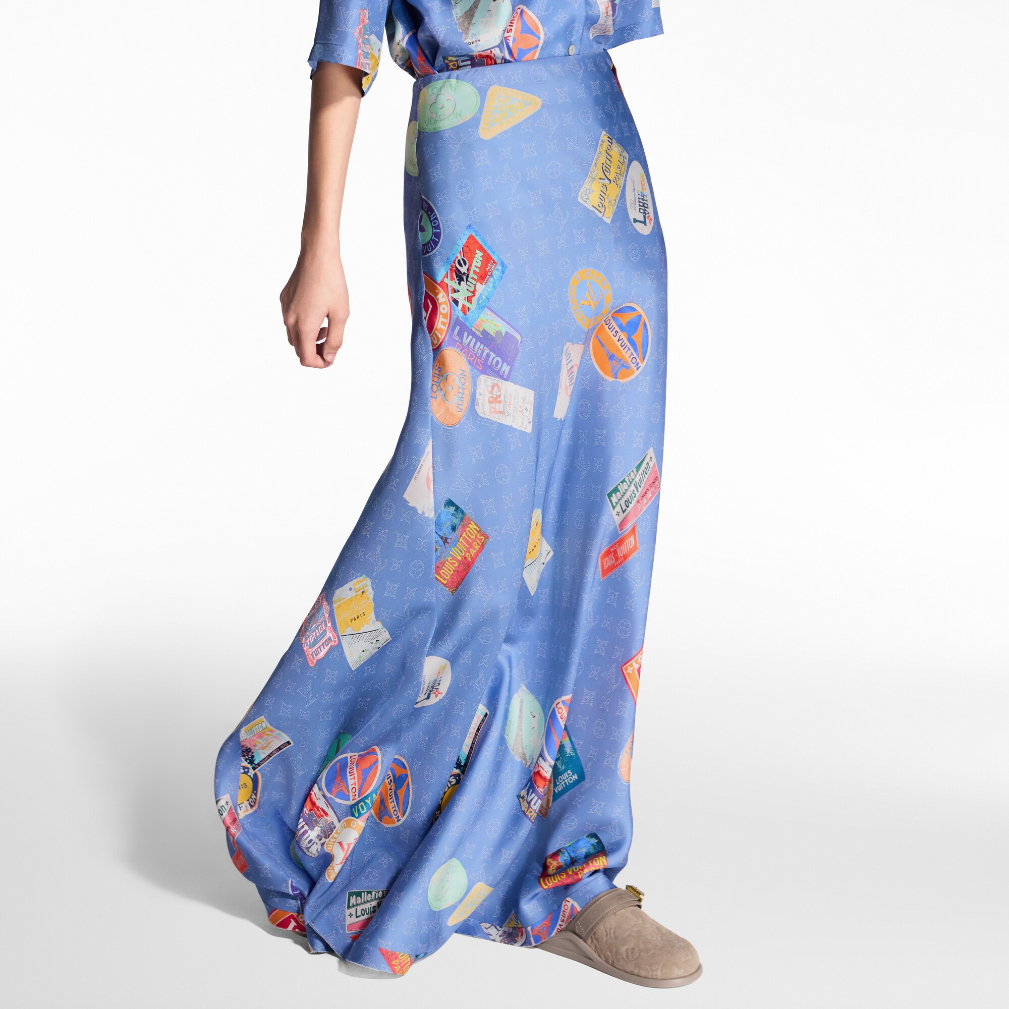 Maxi-gonna svasata con motivo Monogram Mahina e di applicazioni ispirate ai viaggi  Donna Abbigliamento Gonne e Shorts | LOUIS VUITTON (Zoom prodotto)
