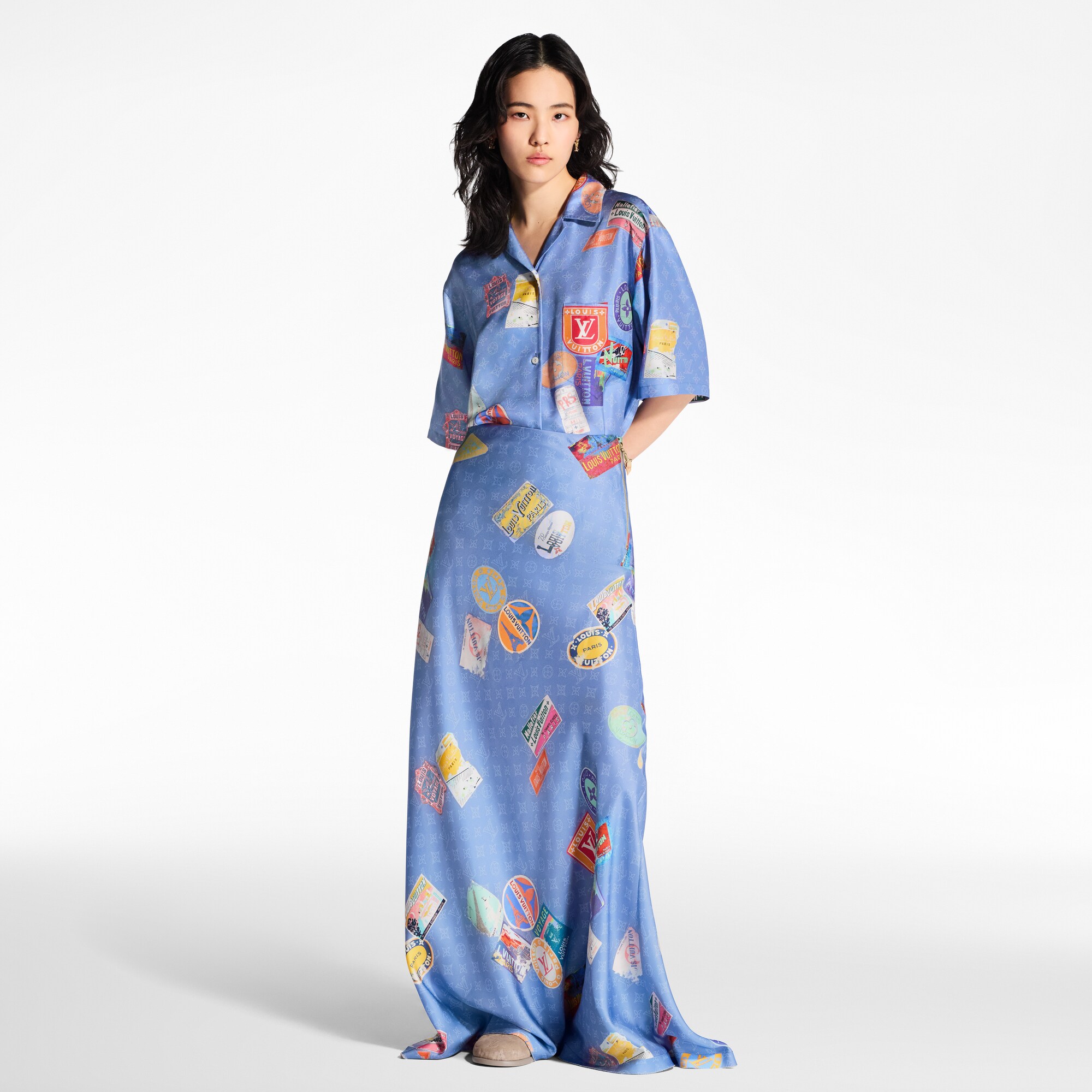Maxi-gonna svasata con motivo Monogram Mahina e di applicazioni ispirate ai viaggi  Donna Abbigliamento Gonne e Shorts | LOUIS VUITTON (Zoom prodotto)