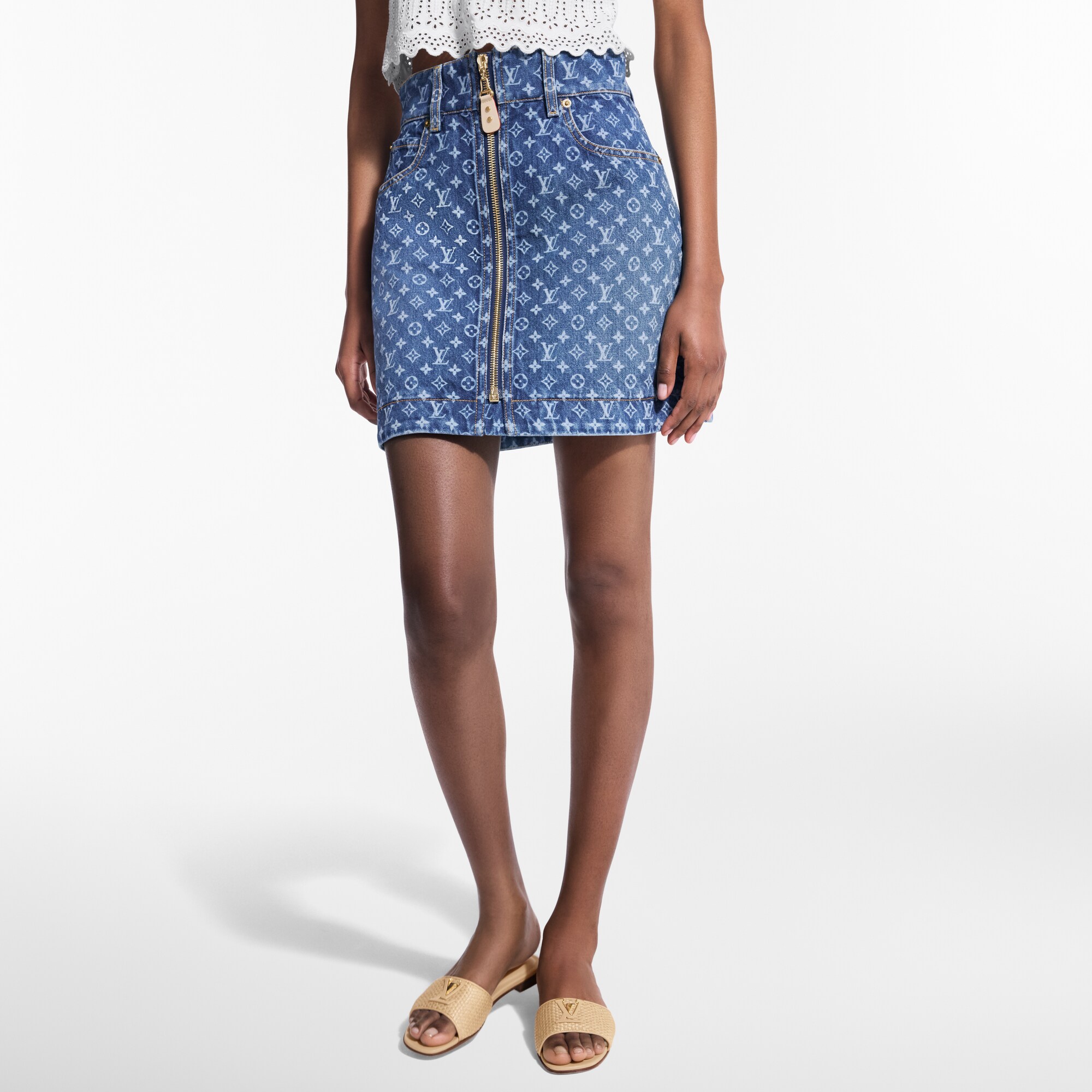 Minigonna in denim con motivo Monogram  Donna Abbigliamento Gonne e Shorts | LOUIS VUITTON (Zoom prodotto)