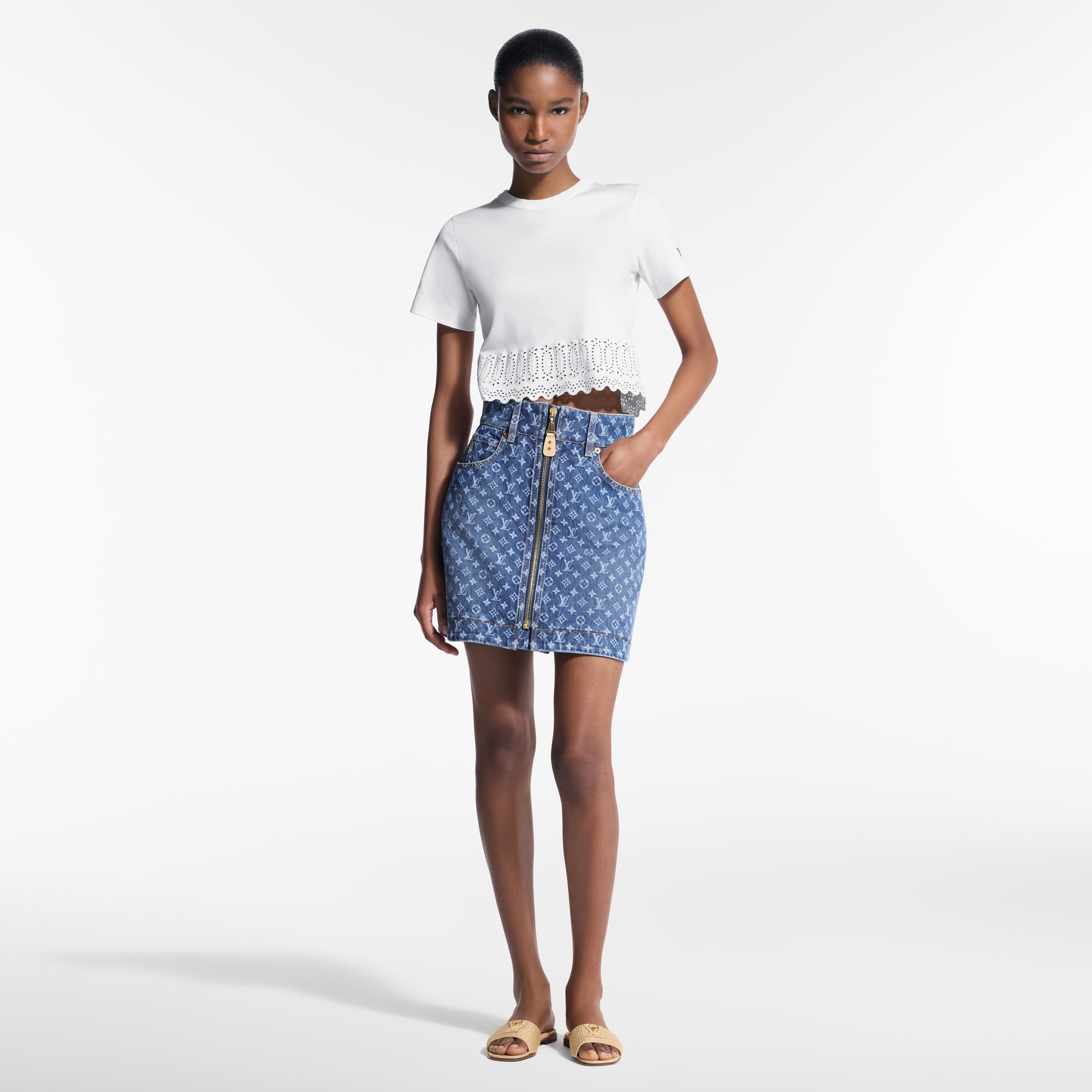 Minigonna in denim con motivo Monogram  Donna Abbigliamento Gonne e Shorts | LOUIS VUITTON (Zoom prodotto)