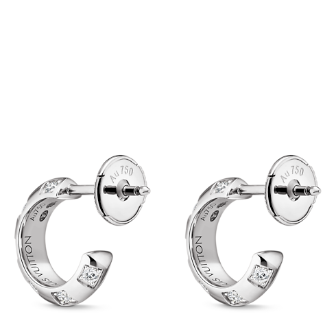 Orecchini a cerchio piccoli Le Damier de Louis Vuitton, oro bianco e diamanti Gioielli Categorie Orecchini | LOUIS VUITTON (Zoom prodotto)