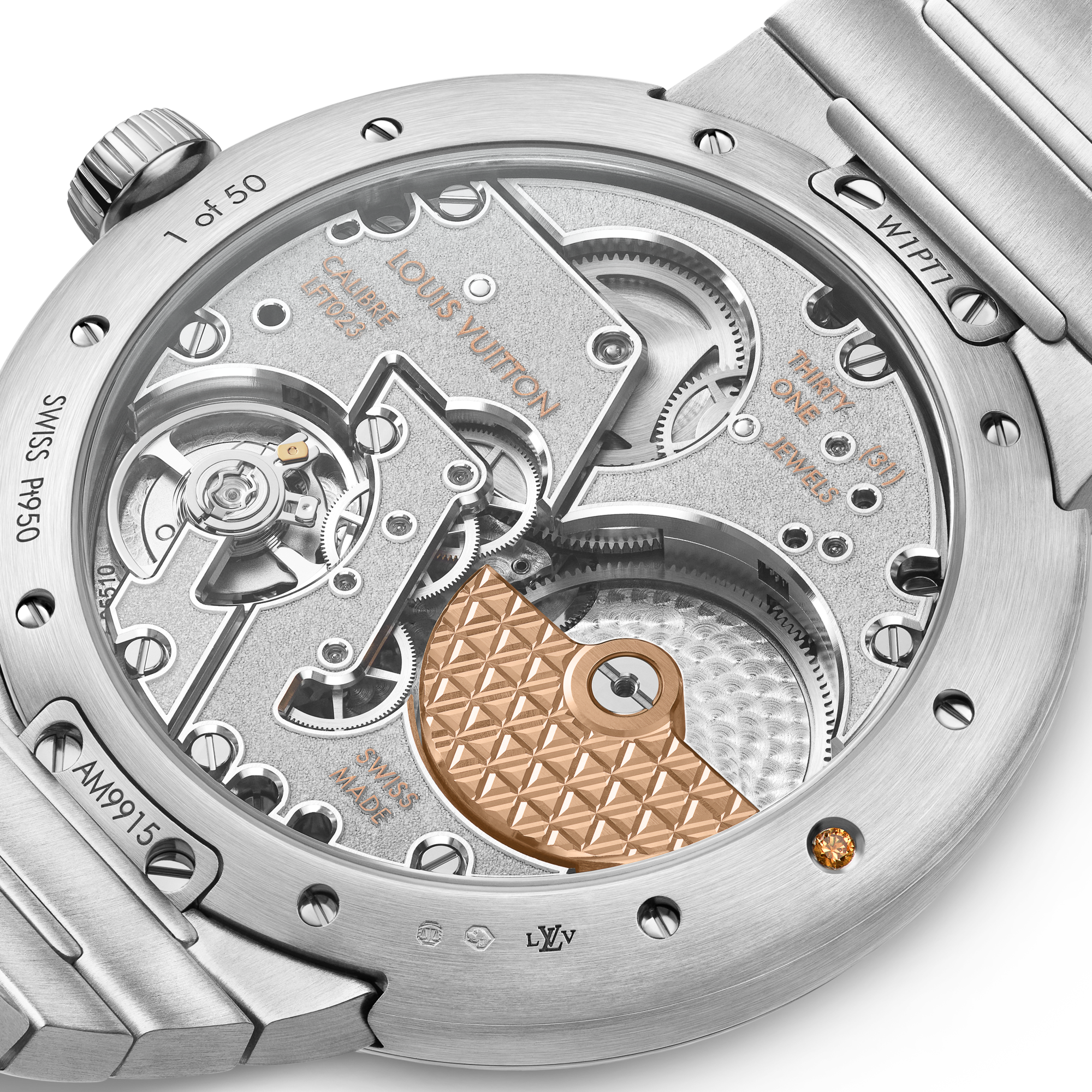 Orologio automatico Tambour, 40 mm, platino, zaffiri e rubini  Orologi Tutti gli orologi } | LOUIS VUITTON (Zoom prodotto)