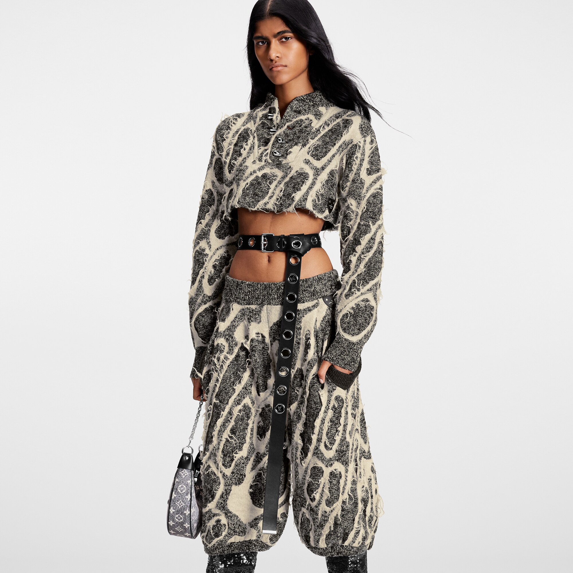 Pantaloni ampi in maglia con motivo sfrangiato  Uomo Discontinued Product Obs 7 | LOUIS VUITTON (Zoom prodotto)