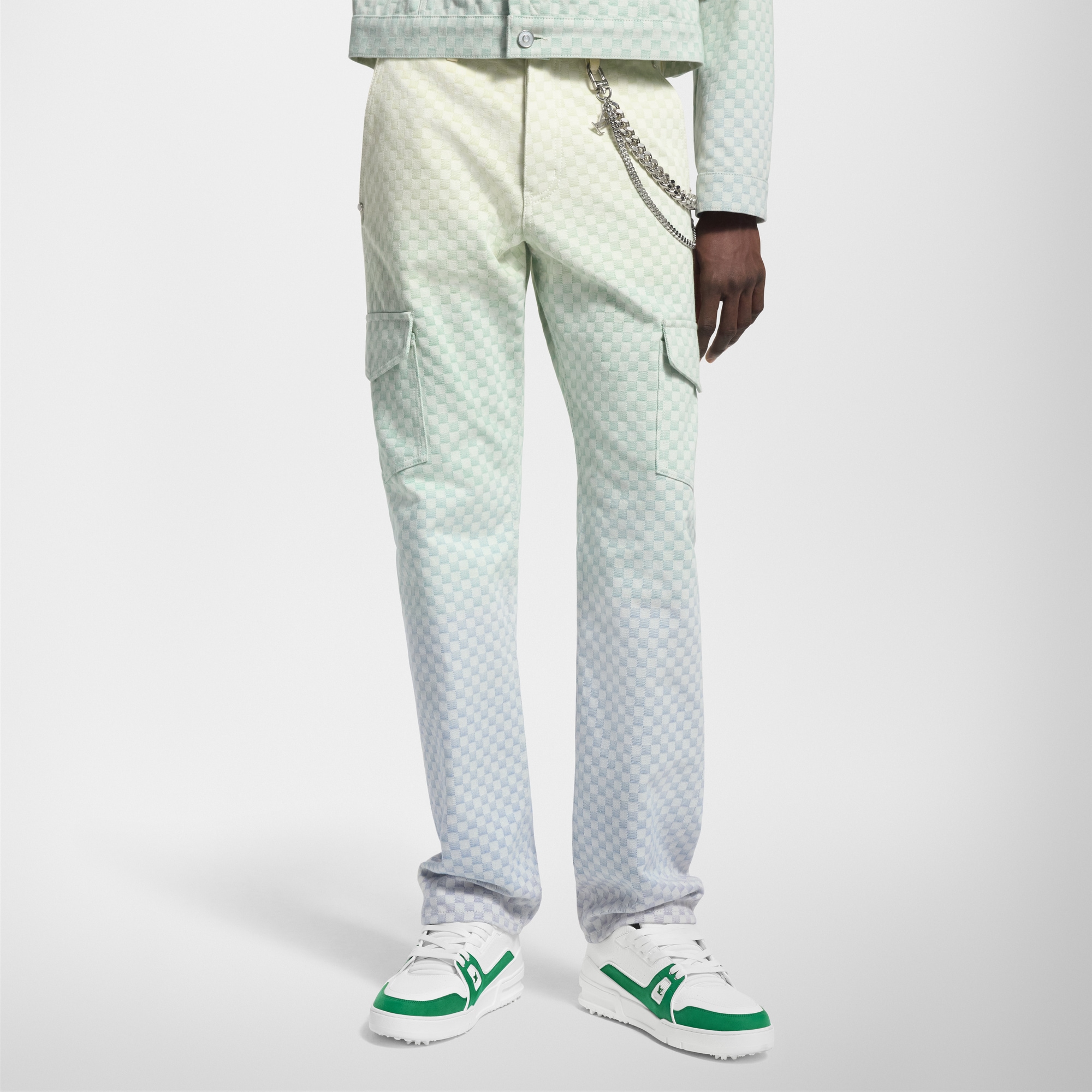Pantaloni cargo in denim con motivo Damier in trama jacquard effetto sfumato  Uomo Abbigliamento Collezione Denim | LOUIS VUITTON (Zoom prodotto)