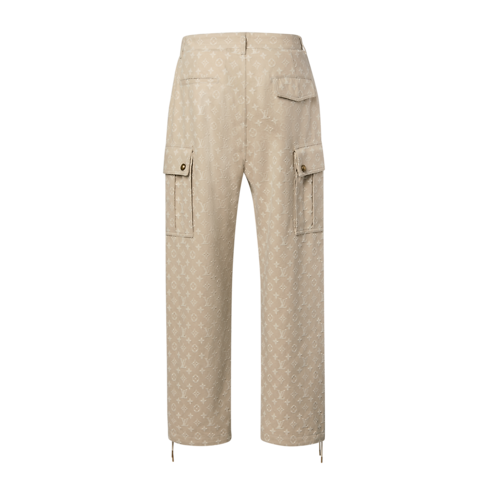 Pantaloni cargo in denim invernali con motivo Monogram in trama jacquard back view