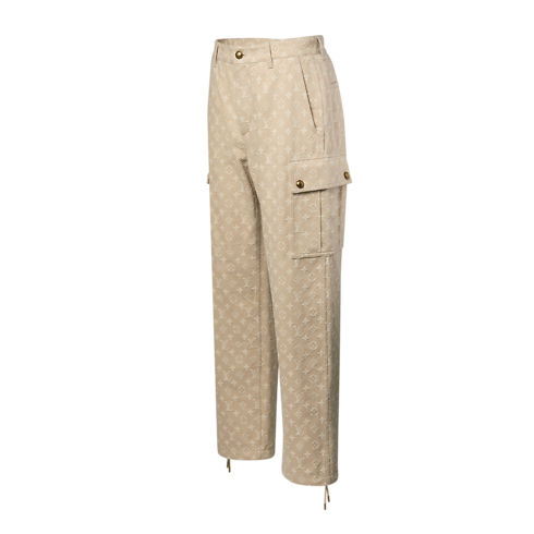 Pantaloni cargo in denim invernali con motivo Monogram in trama jacquard side view