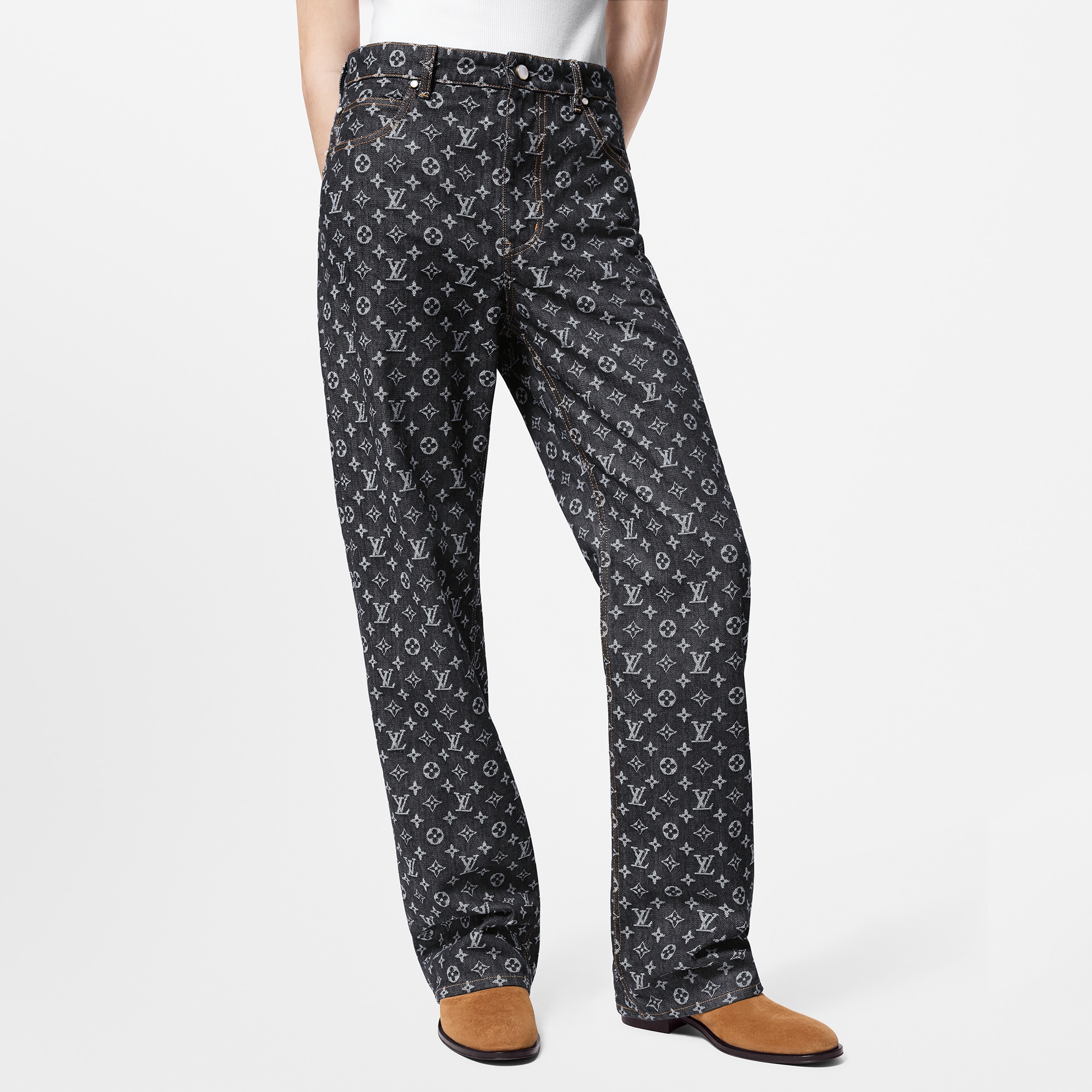 Pantaloni da skate in denim con motivo Monogram in trama jacquard  Uomo Abbigliamento Collezione Denim | LOUIS VUITTON (Zoom prodotto)