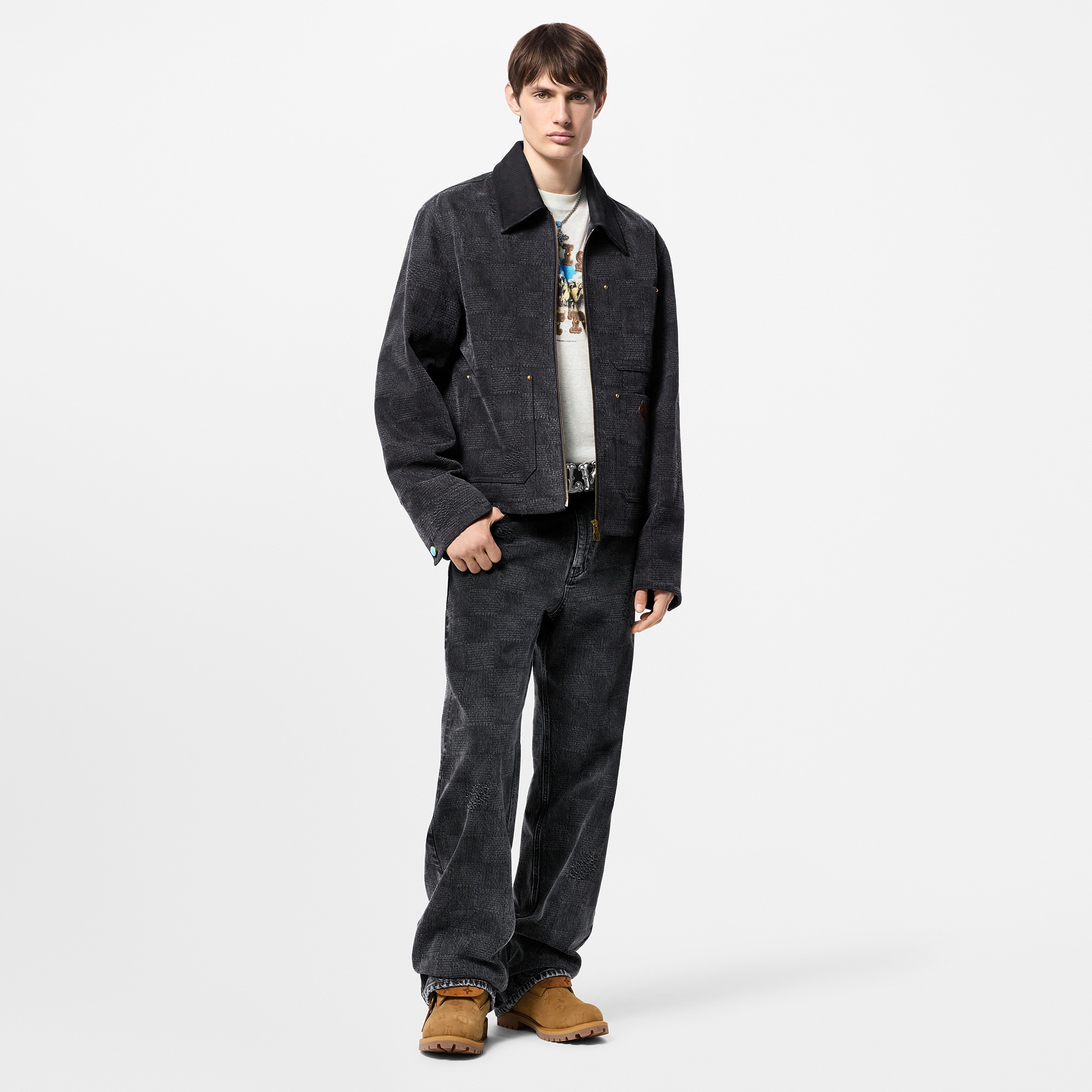 Pantaloni in stile workwear in cotone con motivo Damier  Uomo Abbigliamento Collezione Denim | LOUIS VUITTON (Zoom prodotto)