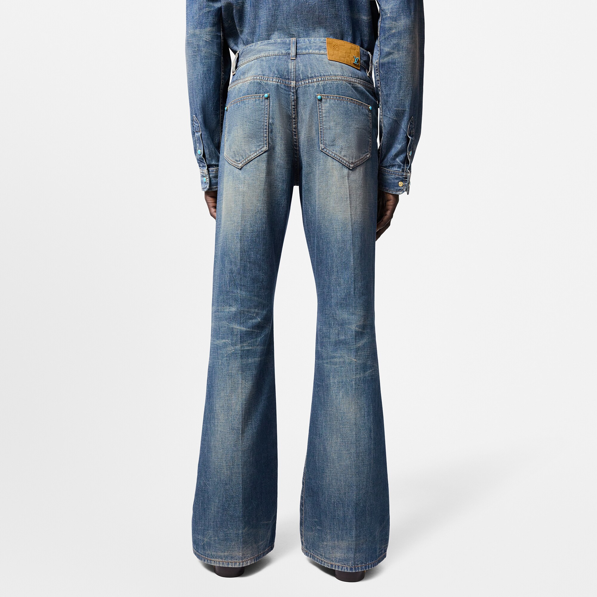 Pantaloni svasati in chambray di cotone con decori  Uomo Discontinued Product Obs 13 | LOUIS VUITTON (Zoom prodotto)