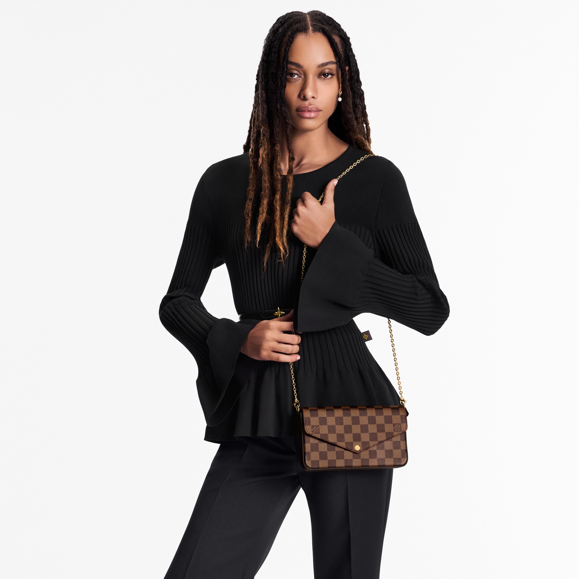 Pochette Félicie Tela Damier Ébène Donna Portafogli e Piccola Pelletteria Mini Borse | LOUIS VUITTON (Zoom prodotto)