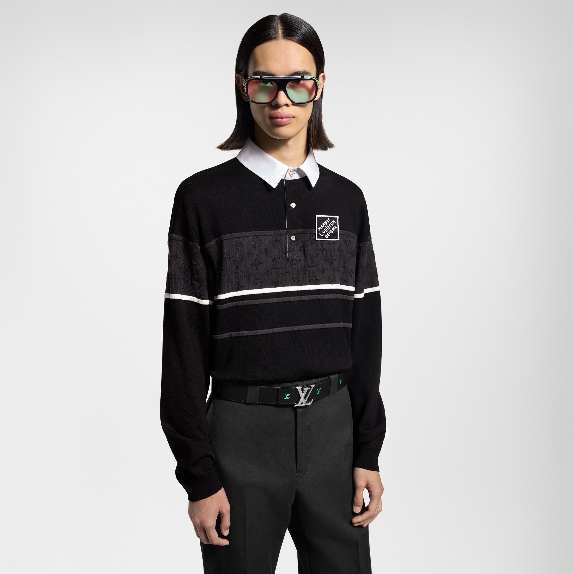 Polo a maniche lunghe con motivo Monogram in trama jacquard  Uomo Abbigliamento Camicie | LOUIS VUITTON (Zoom prodotto)