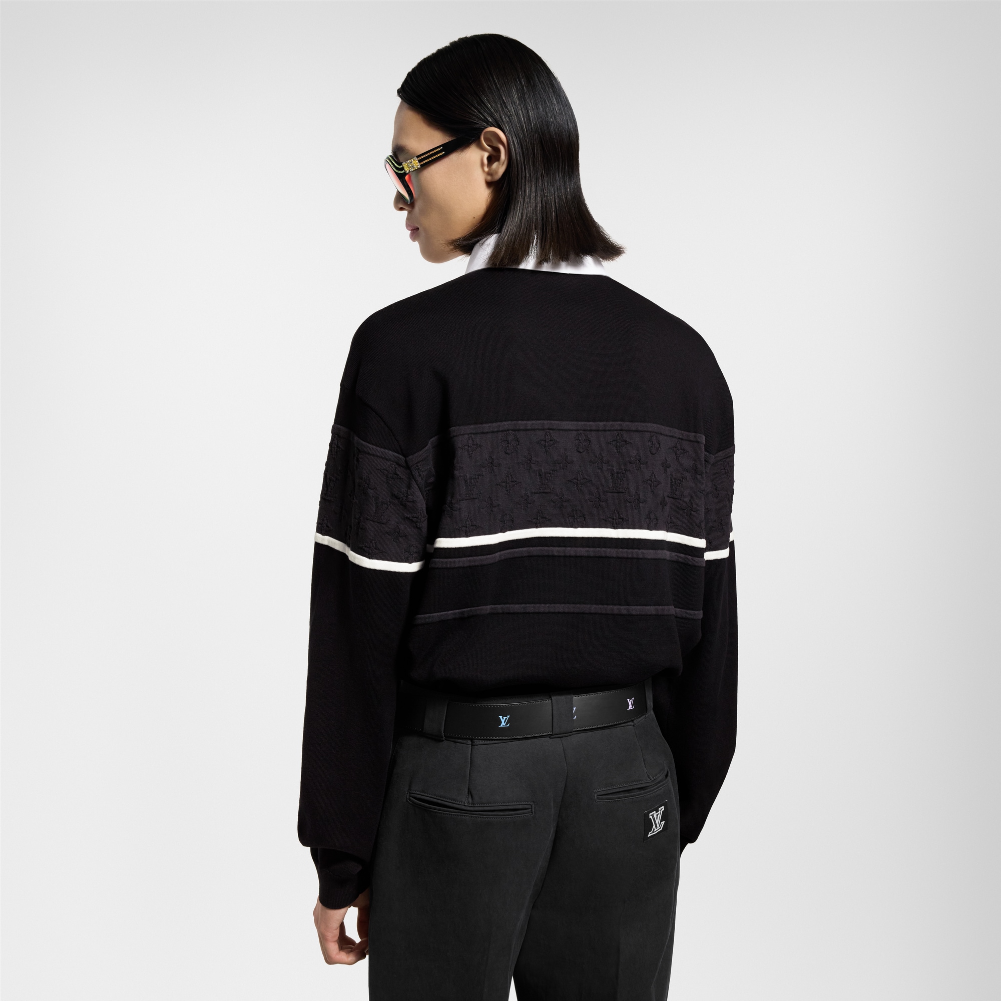 Polo a maniche lunghe con motivo Monogram in trama jacquard  Uomo Abbigliamento Camicie | LOUIS VUITTON (Zoom prodotto)