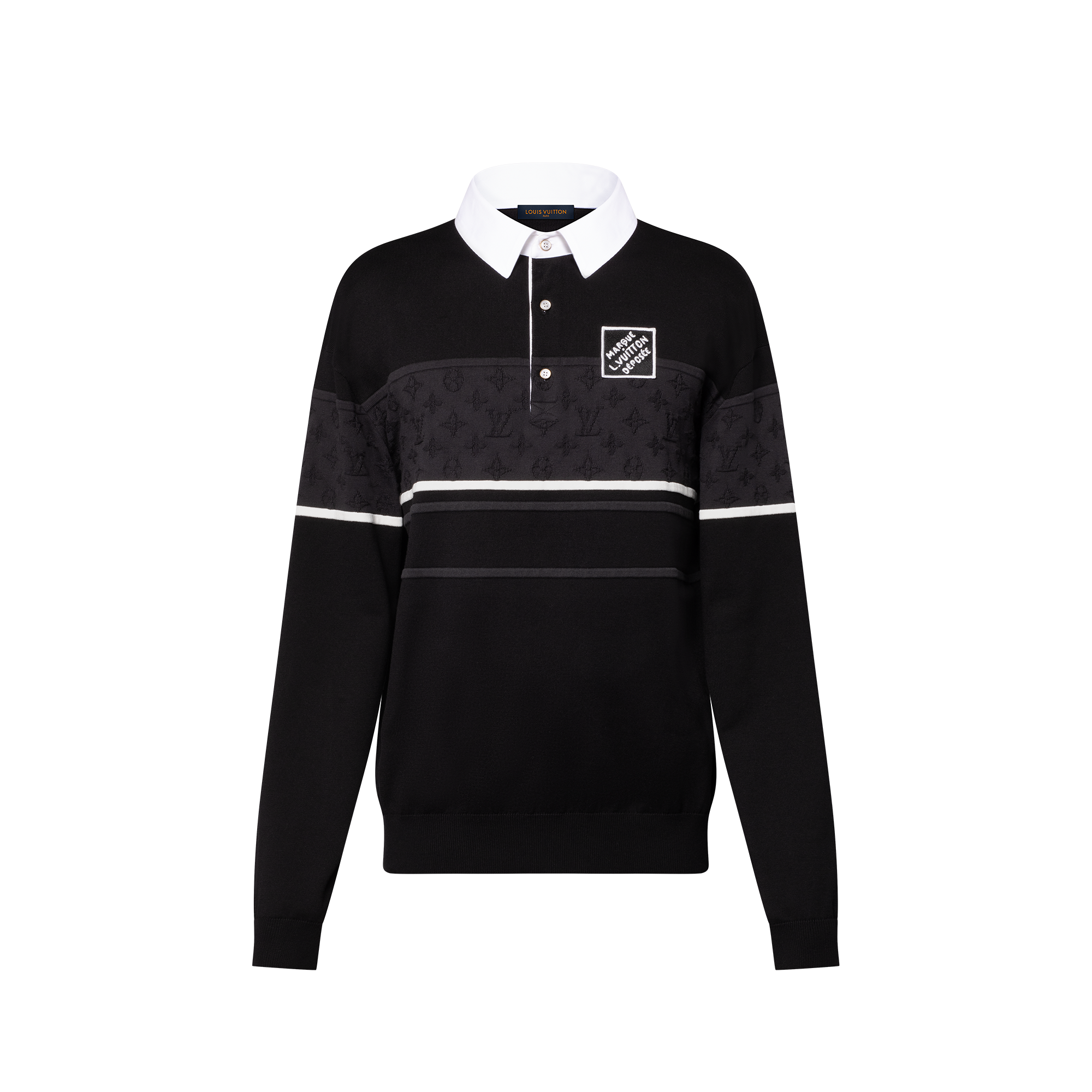 Polo a maniche lunghe con motivo Monogram in trama jacquard  Uomo Abbigliamento Camicie | LOUIS VUITTON (Zoom prodotto)