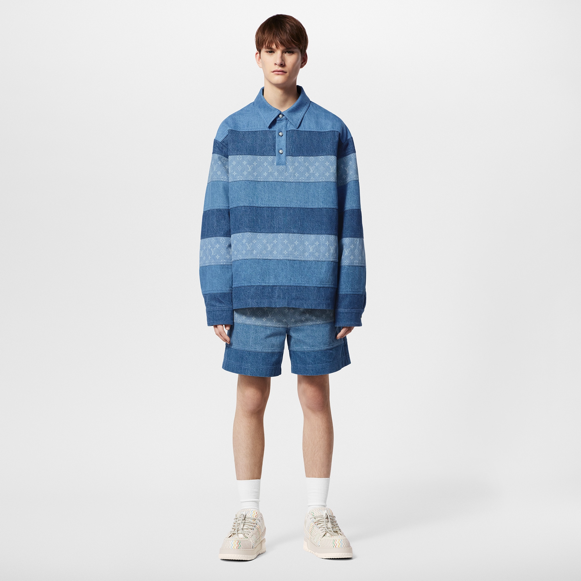 Polo a maniche lunghe in denim effetto patchwork  Uomo Abbigliamento T-Shirt e Polo | LOUIS VUITTON (Zoom prodotto)