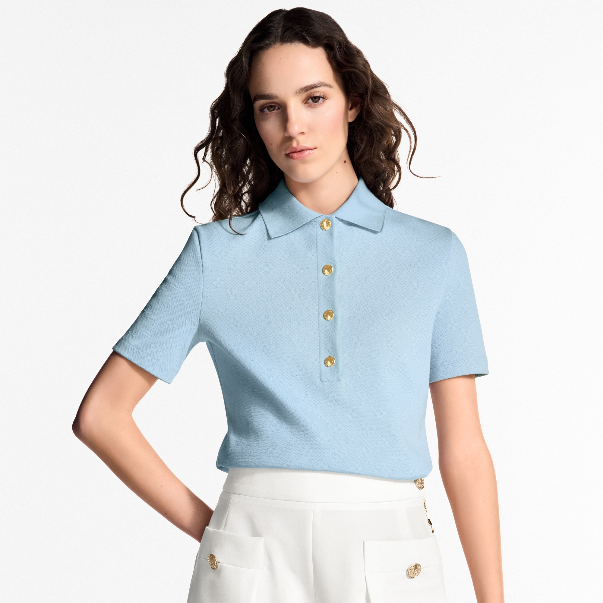 Polo in piqué con motivo Monogram  Donna Abbigliamento Camicie e T-Shirt | LOUIS VUITTON (Zoom prodotto)