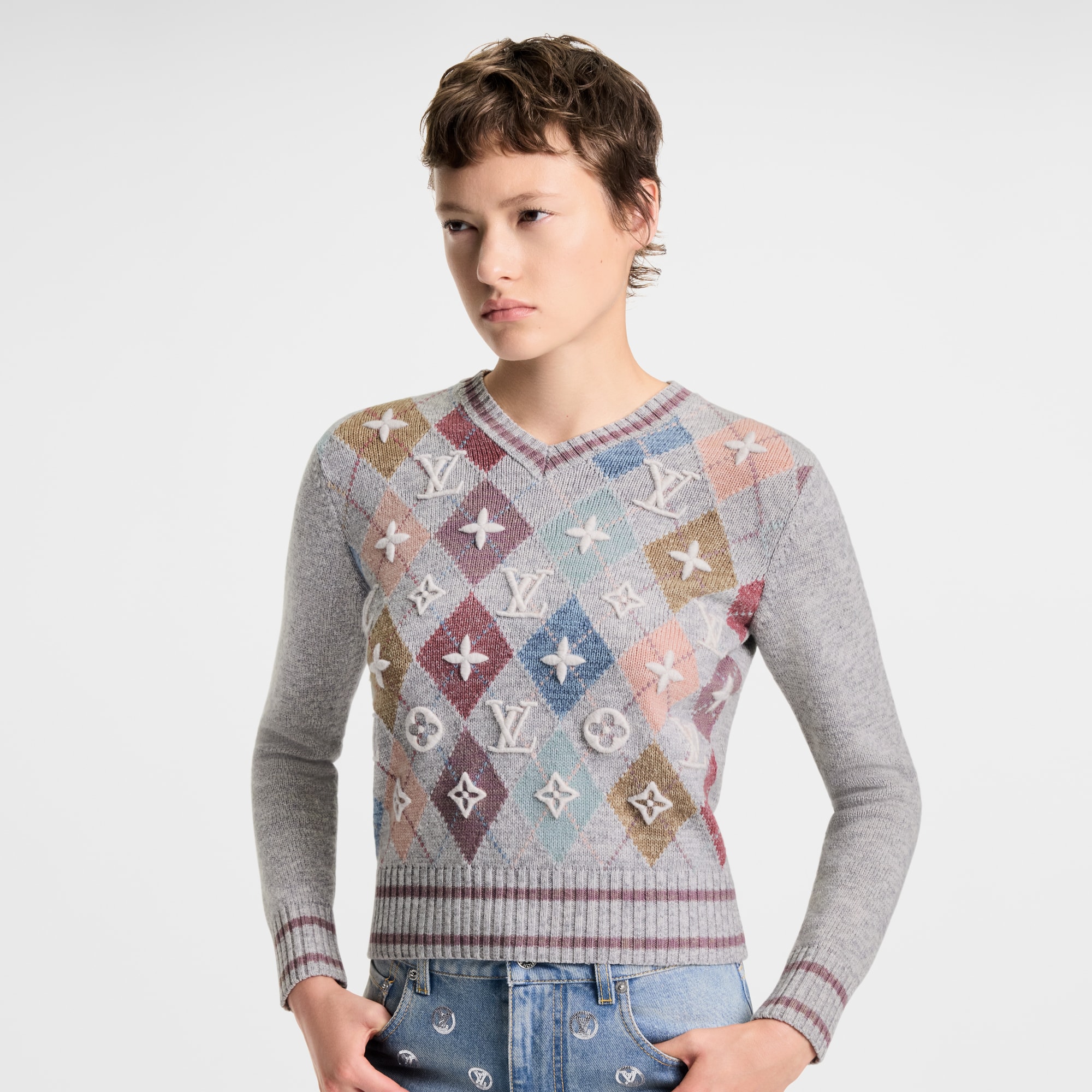 Pullover con motivo a losanghe e firma 3D  Donna Abbigliamento Maglieria | LOUIS VUITTON (Zoom prodotto)