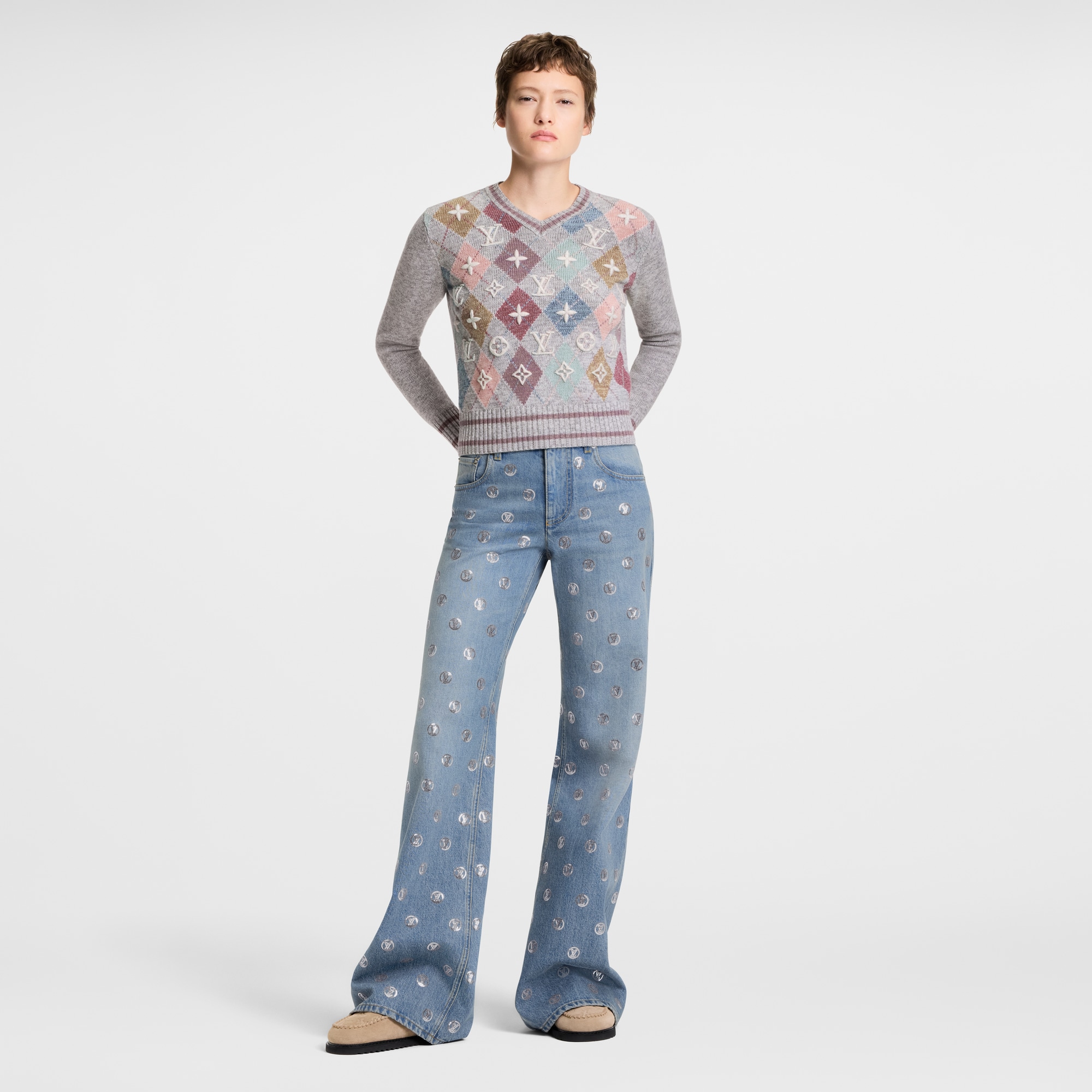 Pullover con motivo a losanghe e firma 3D  Donna Abbigliamento Maglieria | LOUIS VUITTON (Zoom prodotto)
