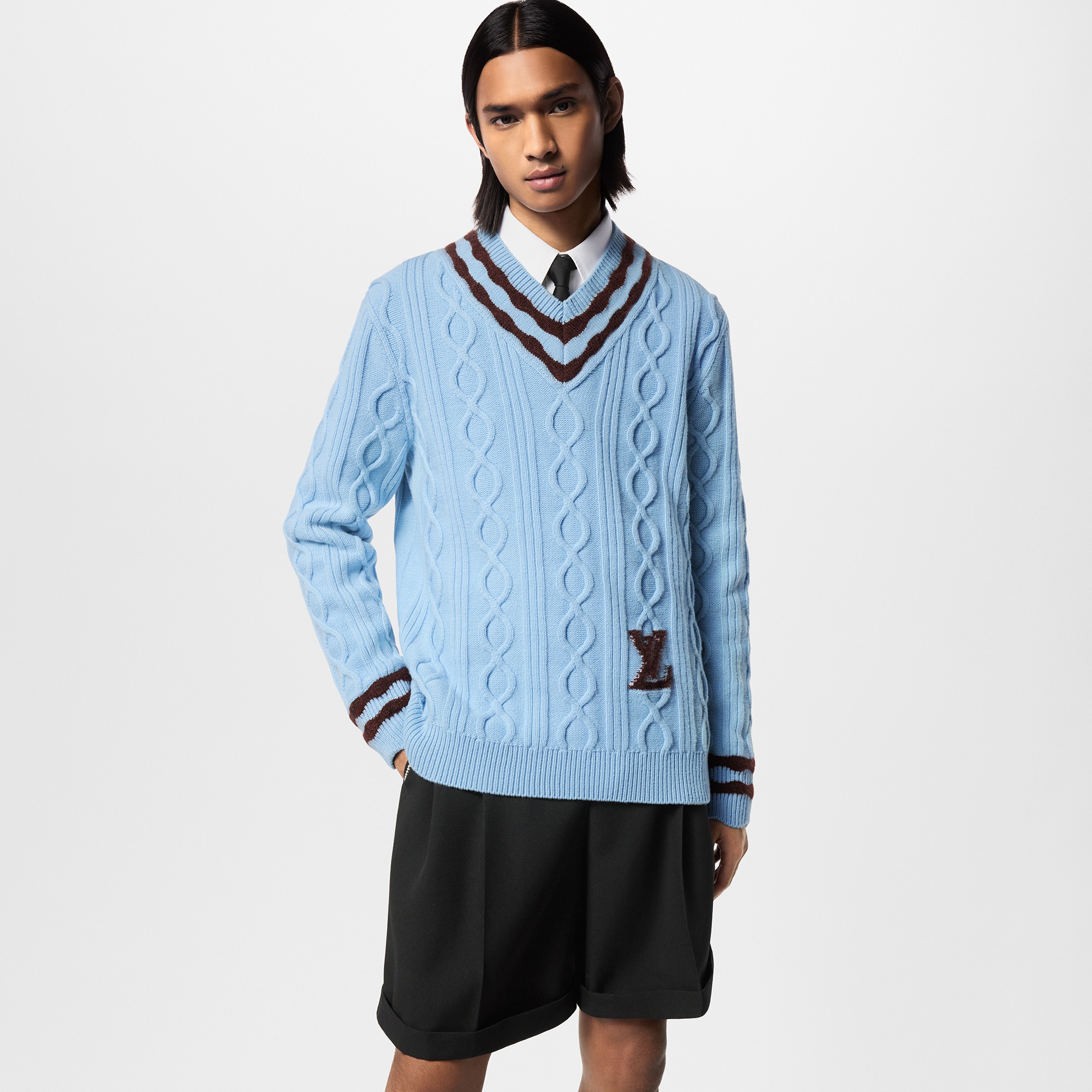 Pullover con scollo a V in maglia di lana e mohair intrecciata  Uomo Abbigliamento Maglieria e Felpe | LOUIS VUITTON (Zoom prodotto)