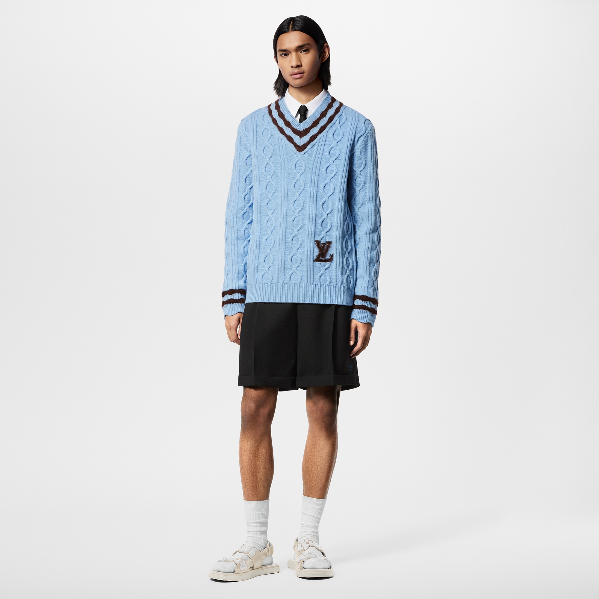 Pullover con scollo a V in maglia di lana e mohair intrecciata  Uomo Abbigliamento Maglieria e Felpe | LOUIS VUITTON (Zoom prodotto)
