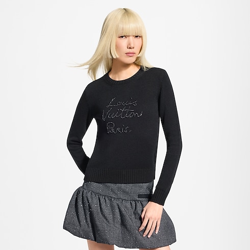 Pullover in cachemire con firma scintillante cropped view