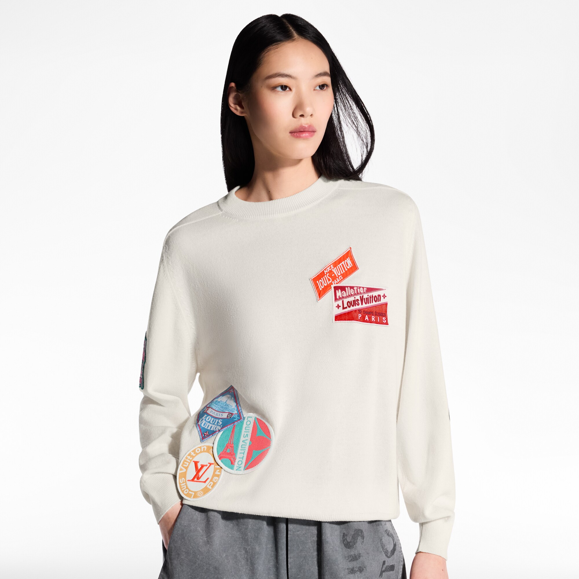 Pullover in cachemire con motivi di applicazioni ispirate ai viaggi  Donna Abbigliamento Maglieria | LOUIS VUITTON (Zoom prodotto)