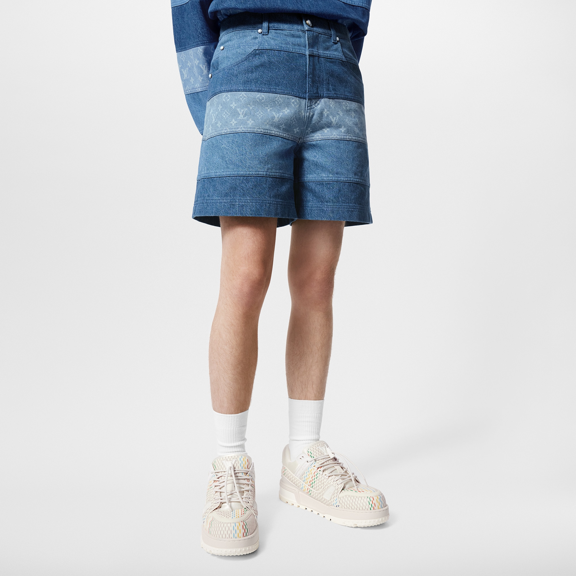 Shorts in denim effetto patchwork  Uomo Abbigliamento Collezione Denim | LOUIS VUITTON (Zoom prodotto)