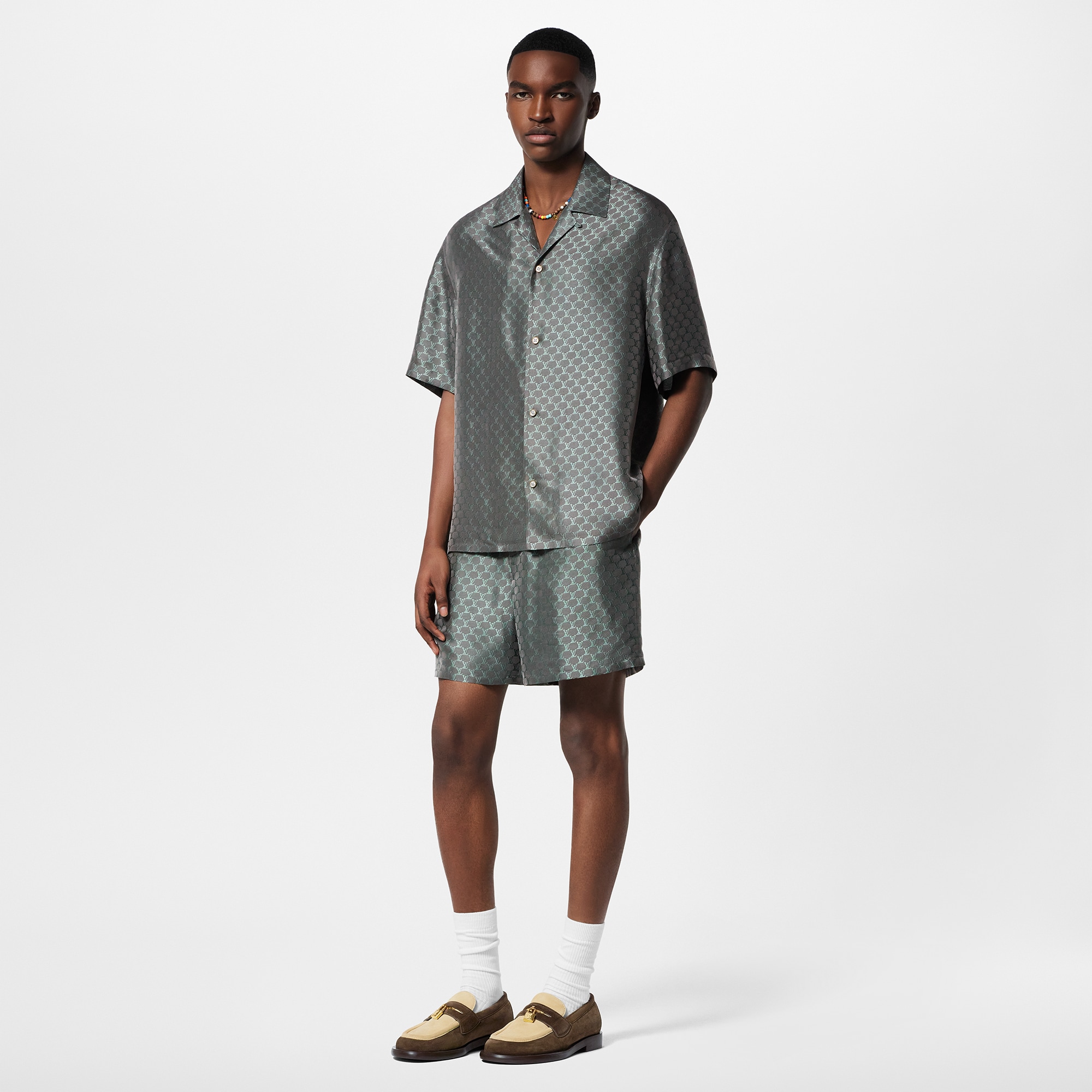 Shorts in misto seta con trama jacquard e coulisse  Uomo Abbigliamento Pantaloni | LOUIS VUITTON (Zoom prodotto)