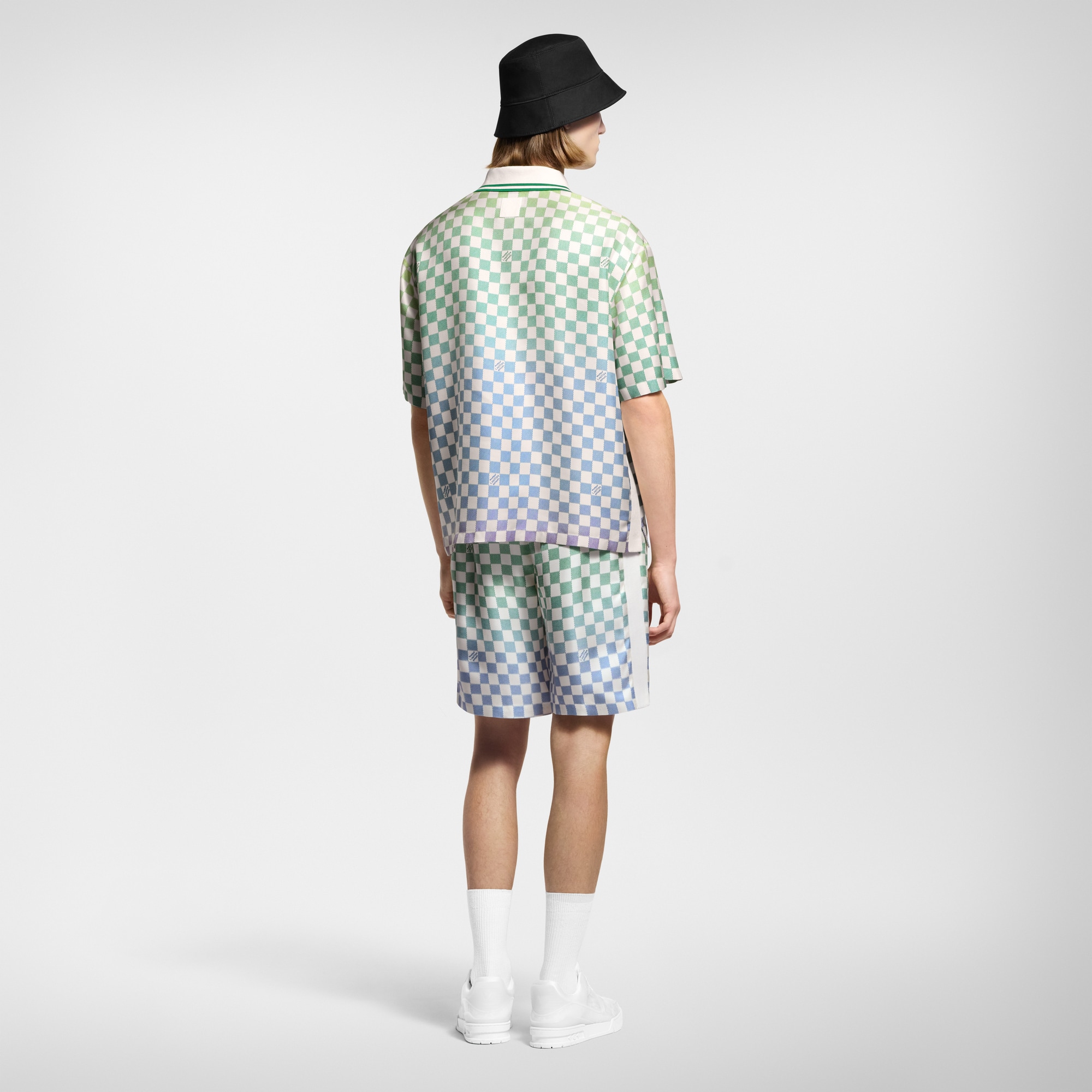 Shorts in seta con motivo Damier effetto sfumato stampato  in Uomo